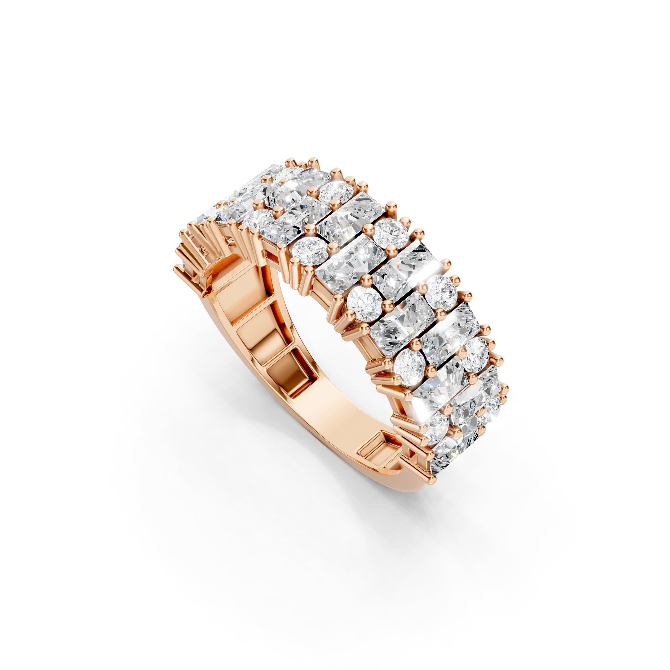 2.20 CT Baguette and Round Lab Grown Diamond Wide Eternity Band 10K 14K 18K Gold Statement Ring