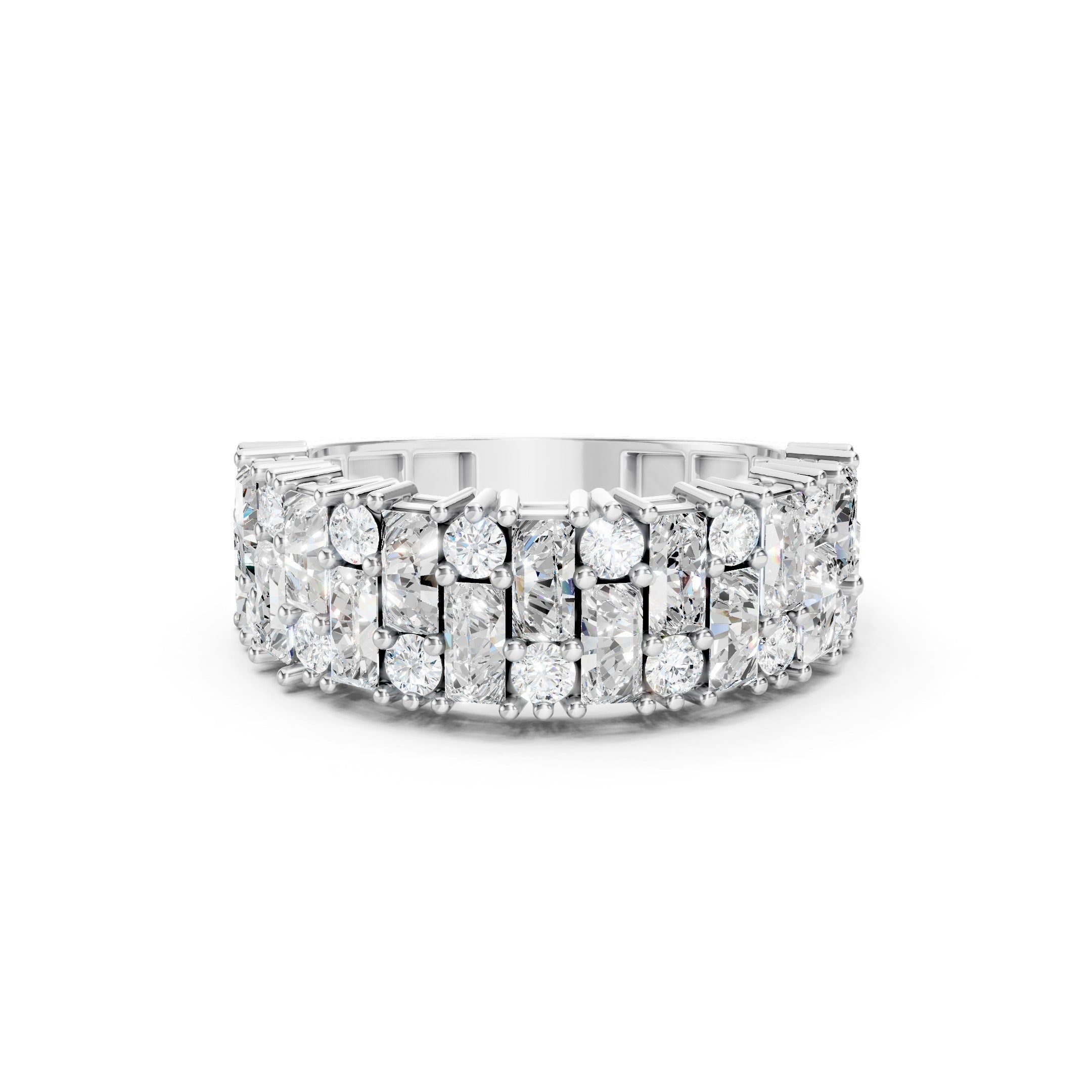 2.20 CT Baguette and Round Lab Grown Diamond Wide Eternity Band 10K 14K 18K Gold Statement Ring
