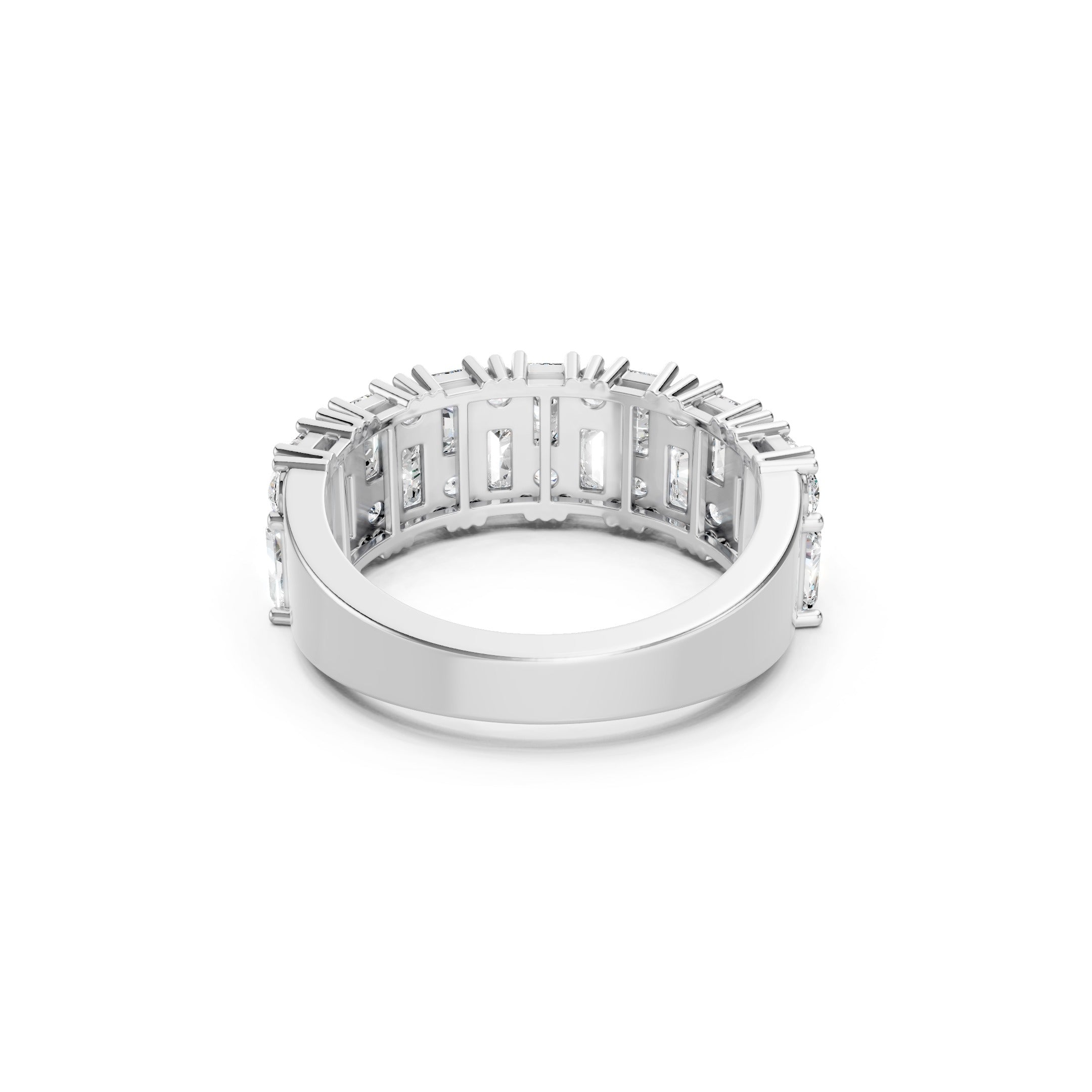 2.20 CT Baguette and Round Lab Grown Diamond Wide Eternity Band 10K 14K 18K Gold Statement Ring