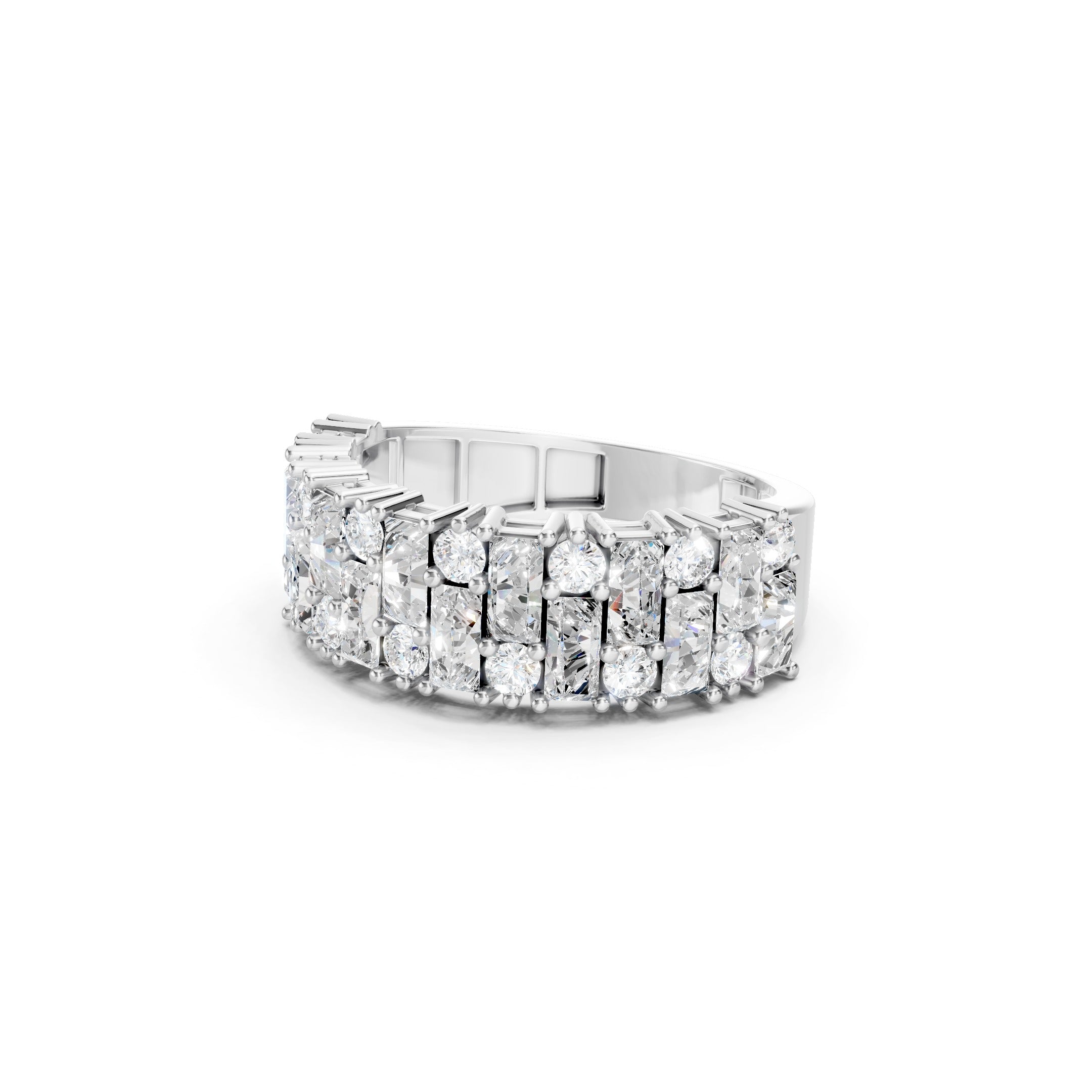 2.20 CT Baguette and Round Lab Grown Diamond Wide Eternity Band 10K 14K 18K Gold Statement Ring