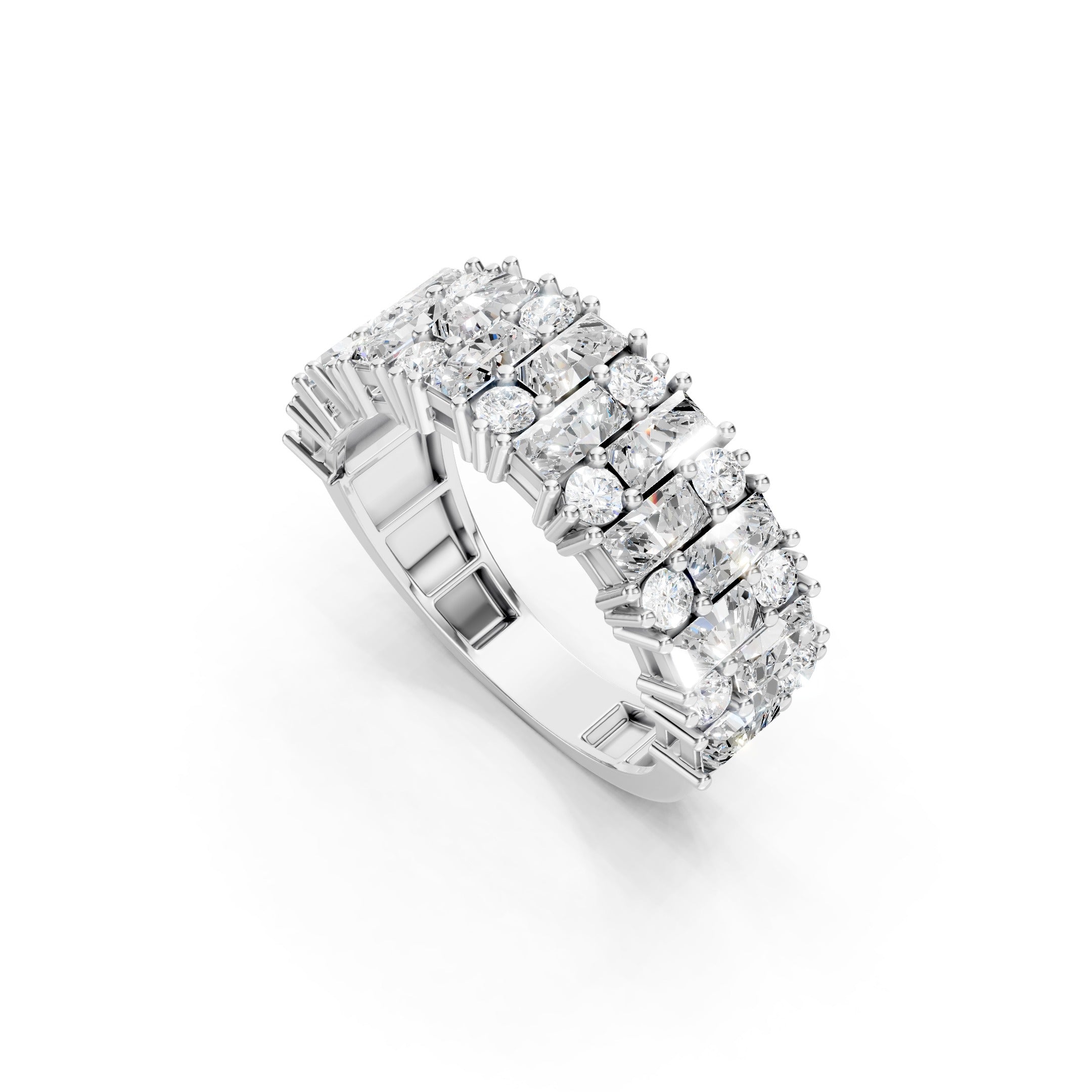 2.20 CT Baguette and Round Lab Grown Diamond Wide Eternity Band 10K 14K 18K Gold Statement Ring