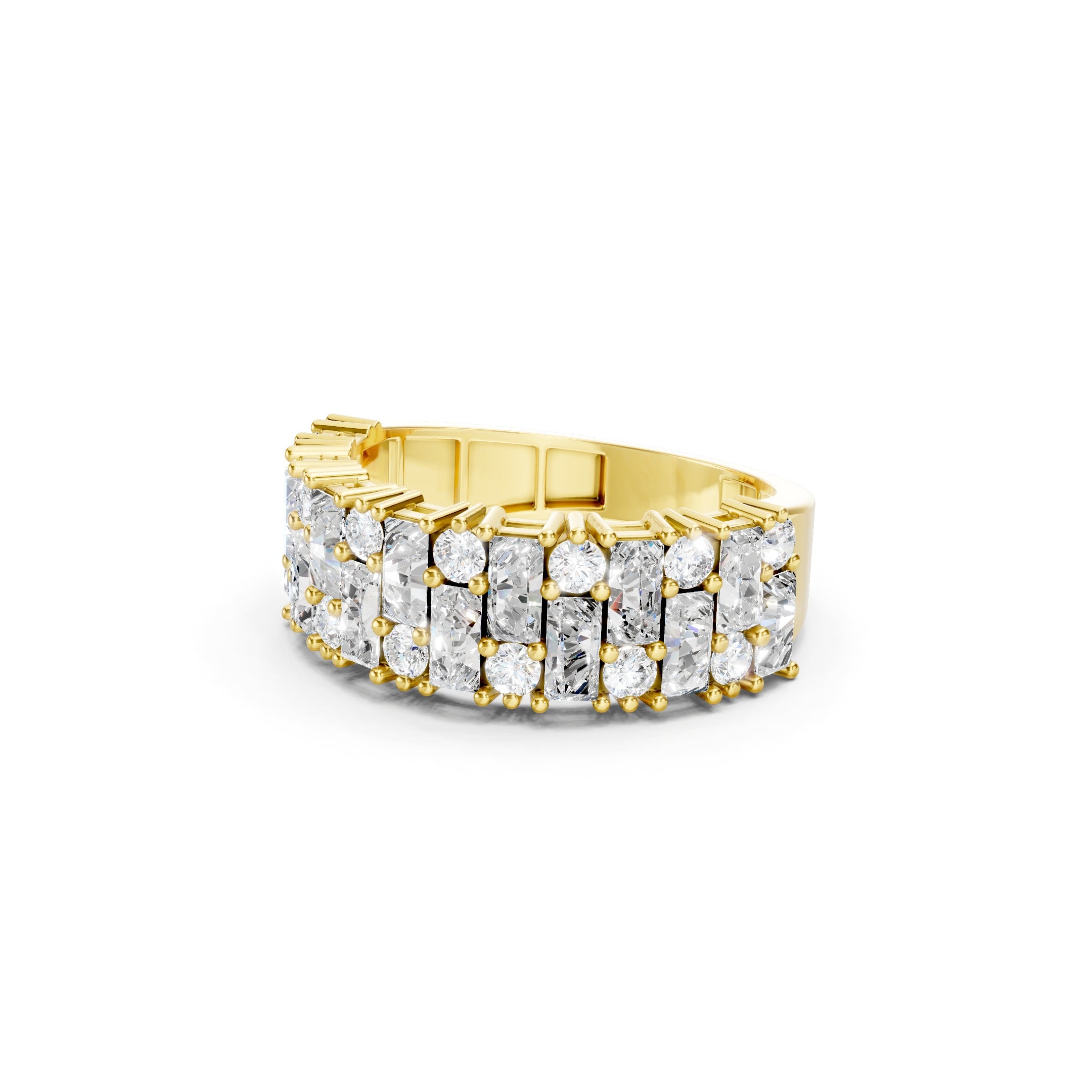 2.20 CT Baguette and Round Lab Grown Diamond Wide Eternity Band 10K 14K 18K Gold Statement Ring