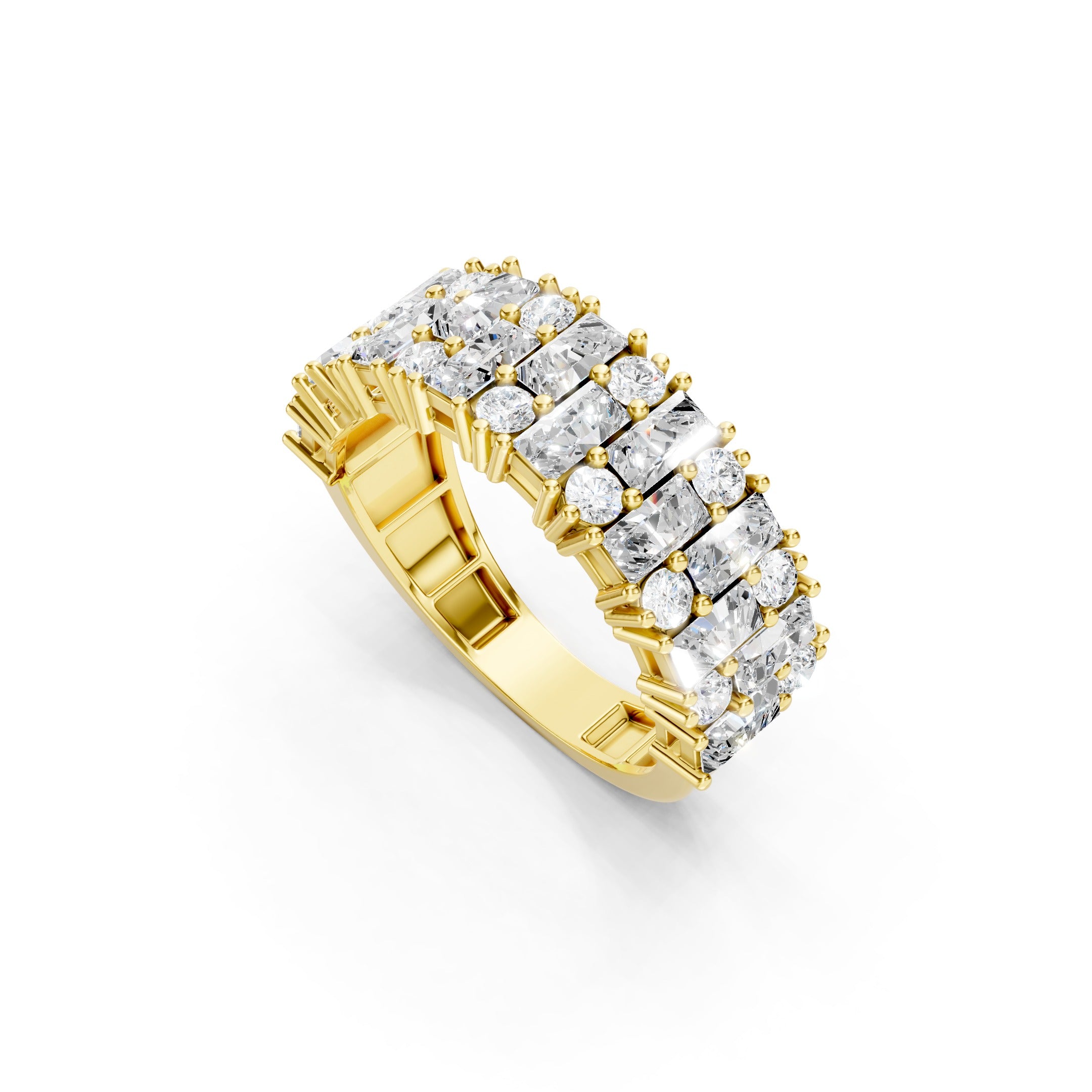 2.20 CT Baguette and Round Lab Grown Diamond Wide Eternity Band 10K 14K 18K Gold Statement Ring