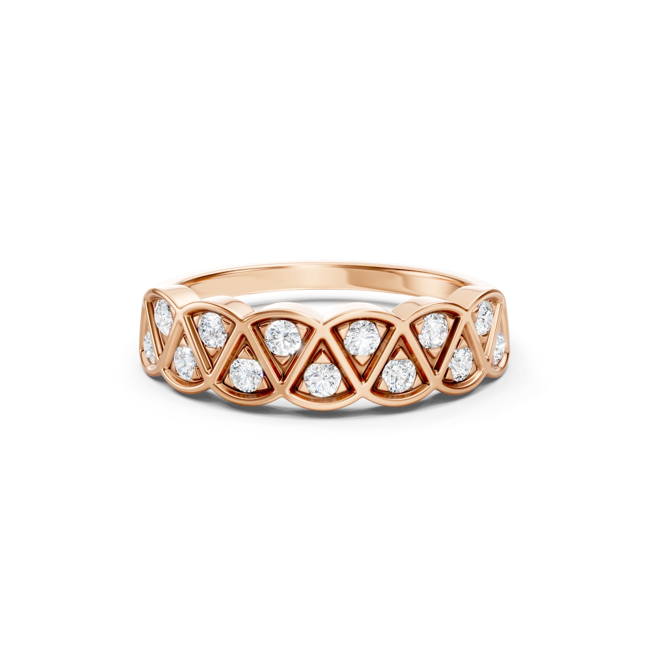 14K Round Cut Lab Grown Diamond Wedding Geometric Gold Eternity Ring