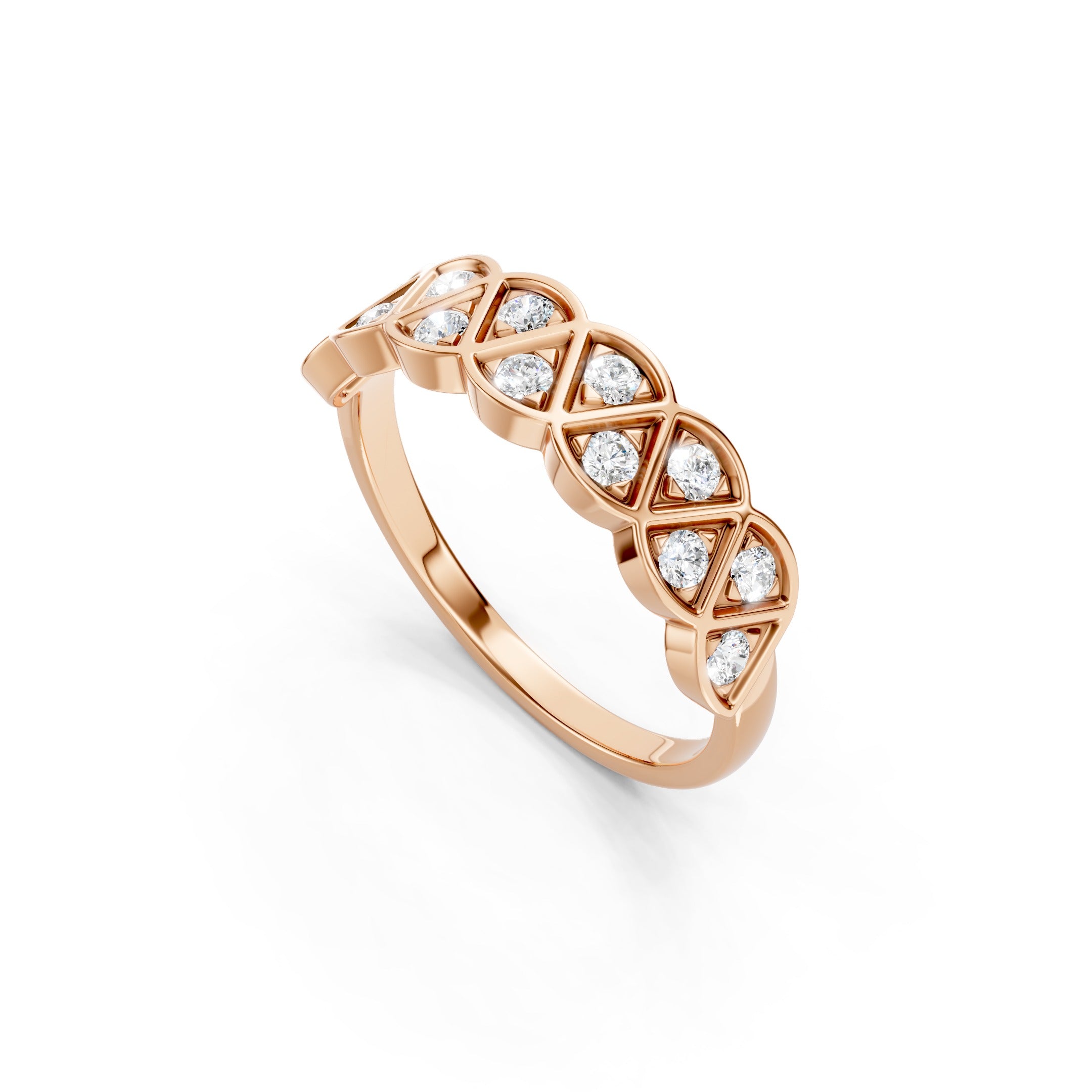 14K Round Cut Lab Grown Diamond Wedding Geometric Gold Eternity Ring