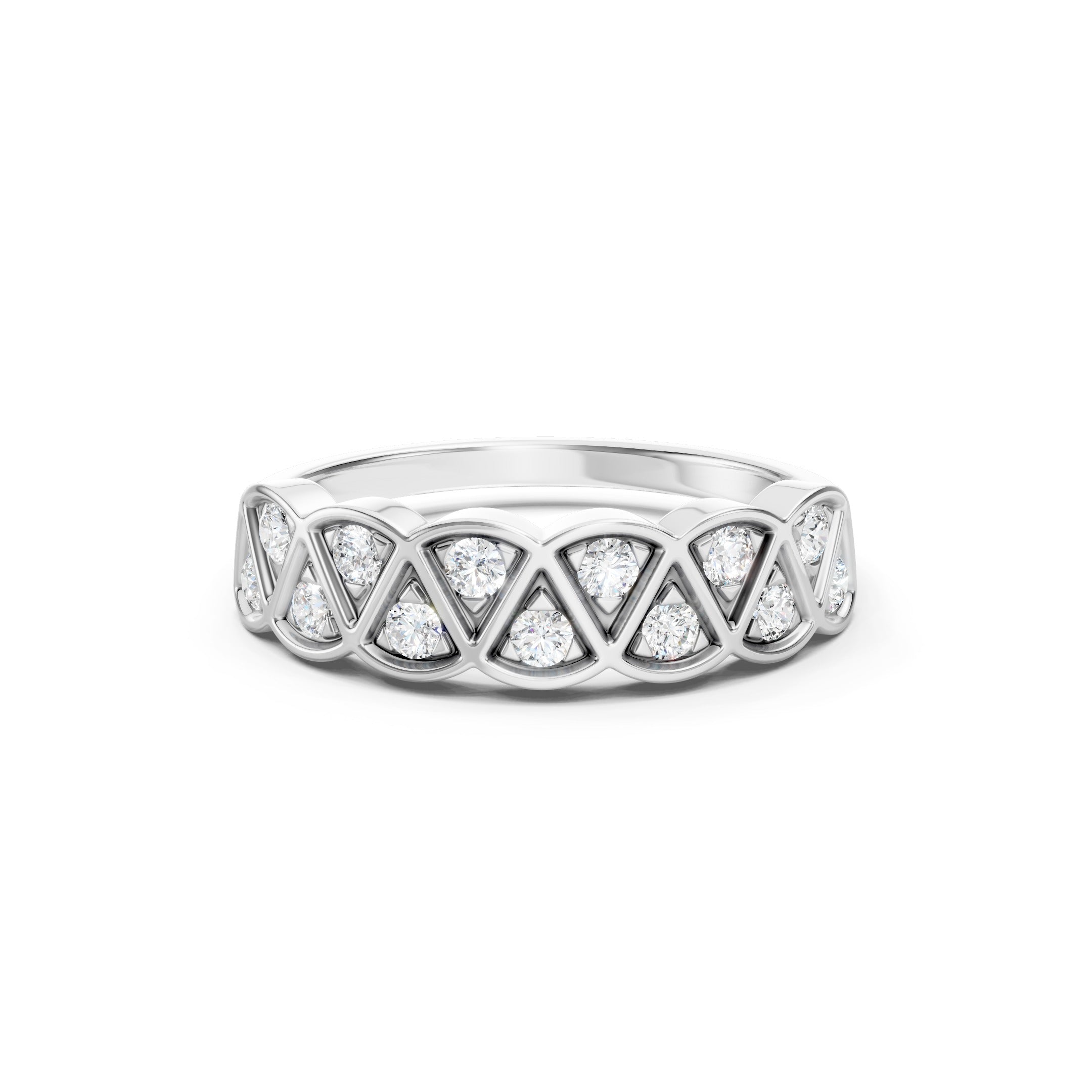 14K Round Cut Lab Grown Diamond Wedding Geometric Gold Eternity Ring