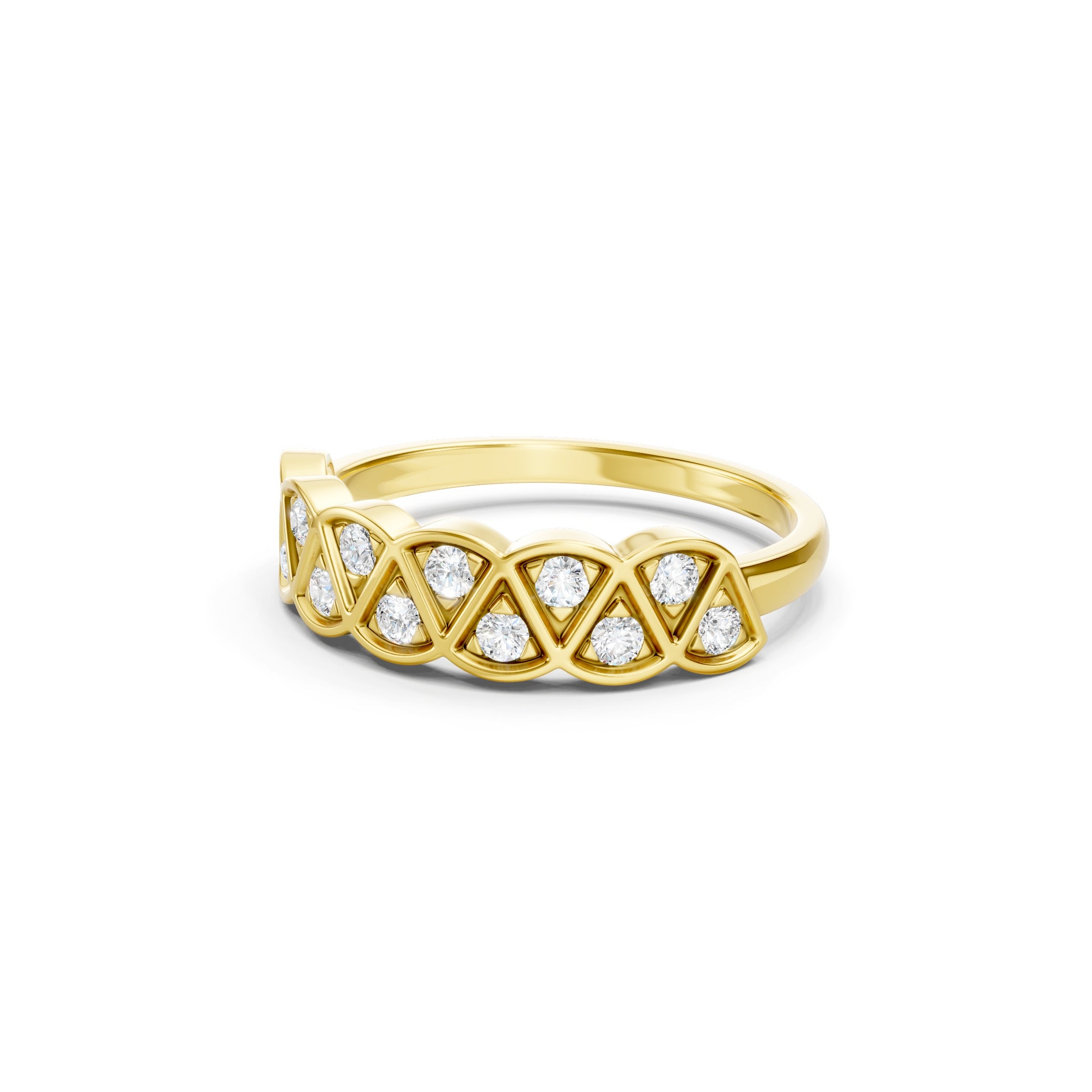 14K Round Cut Lab Grown Diamond Wedding Geometric Gold Eternity Ring
