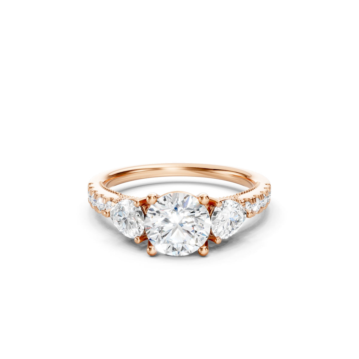 2.90 CT Lab Grown Diamond Three Stone Engagement Ring in 10K, 14K or 18K Gold