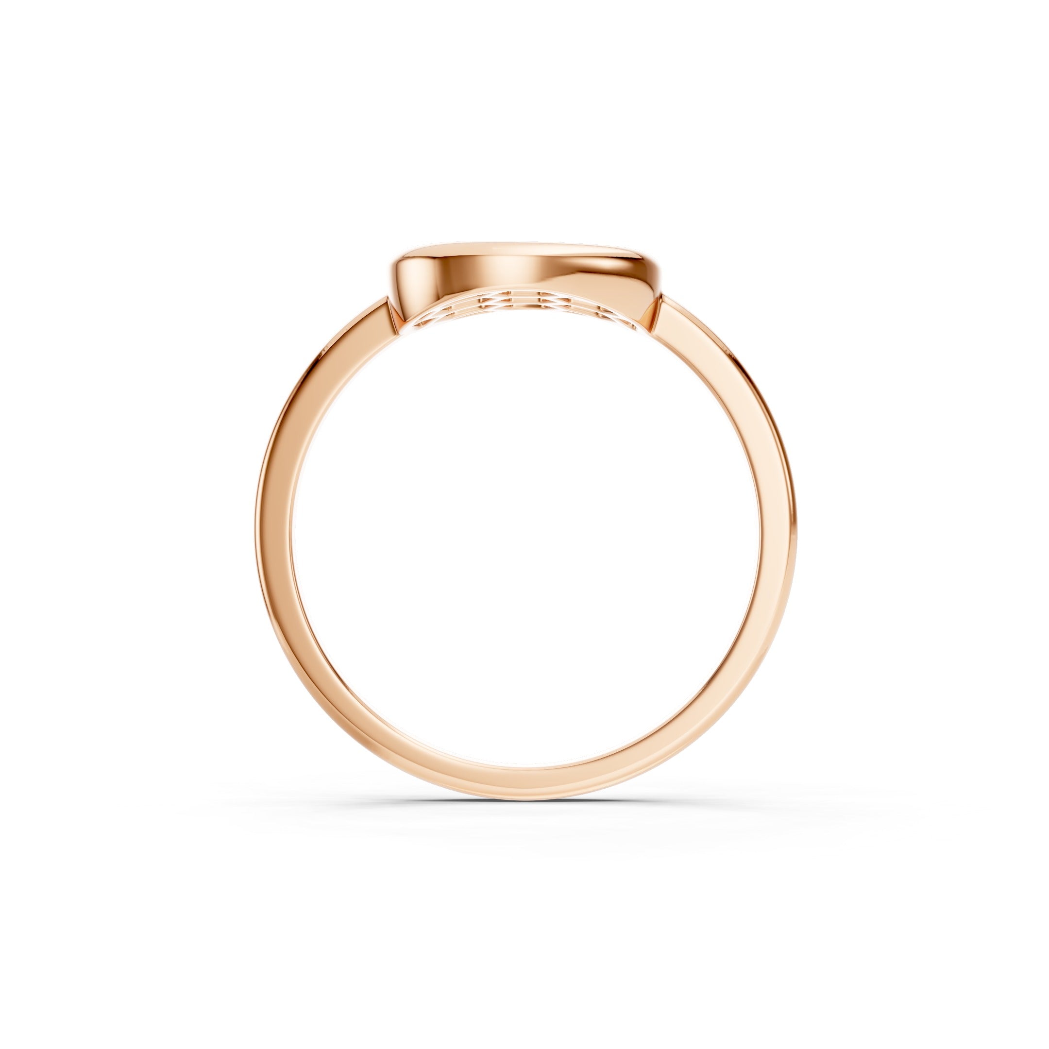 Rose gold oval cluster diamond ring featuring five round-cut diamonds in a decorative beaded bezel setting with a polished solid gold band.