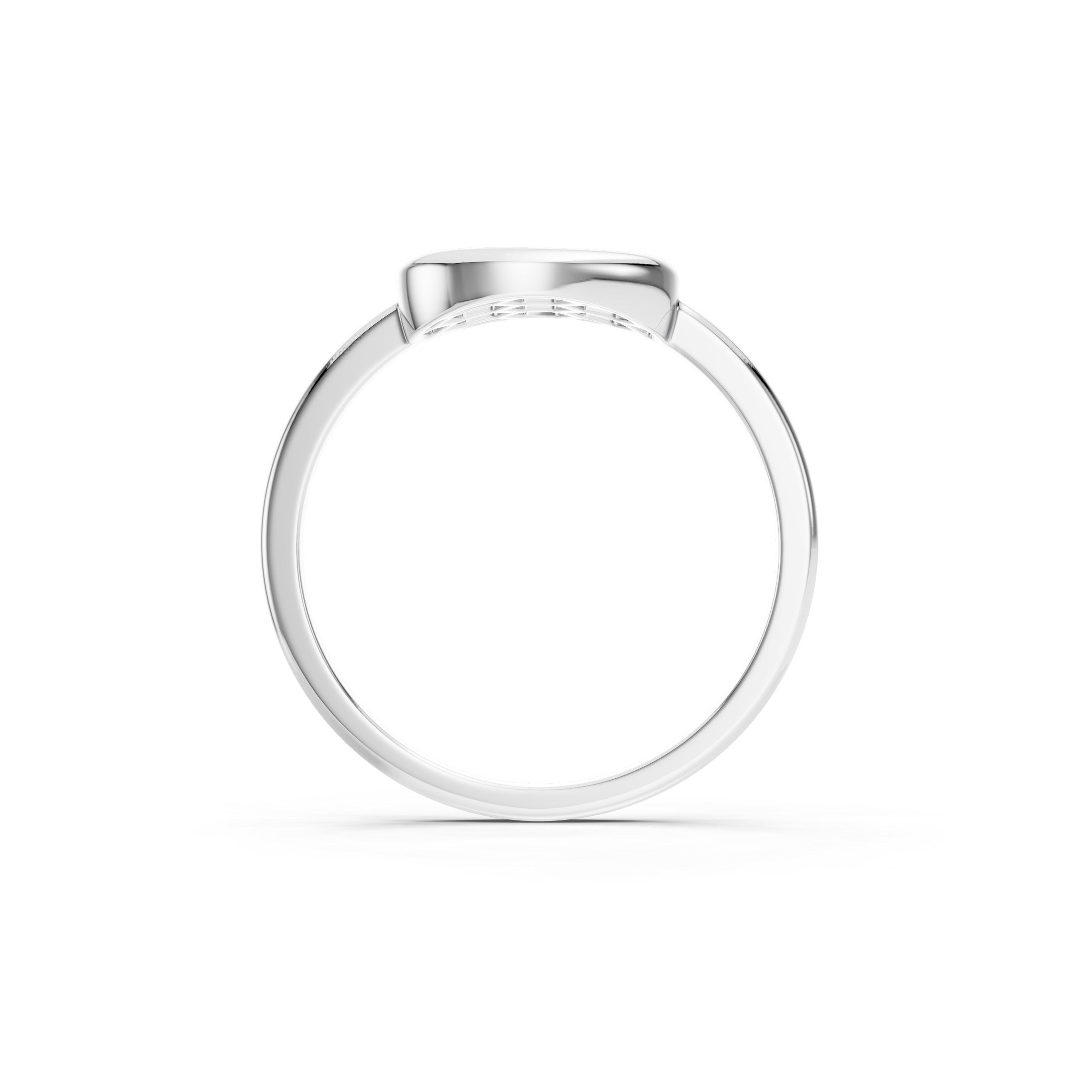 White gold oval cluster diamond ring featuring five round-cut diamonds in a decorative beaded bezel setting with a polished solid gold band.