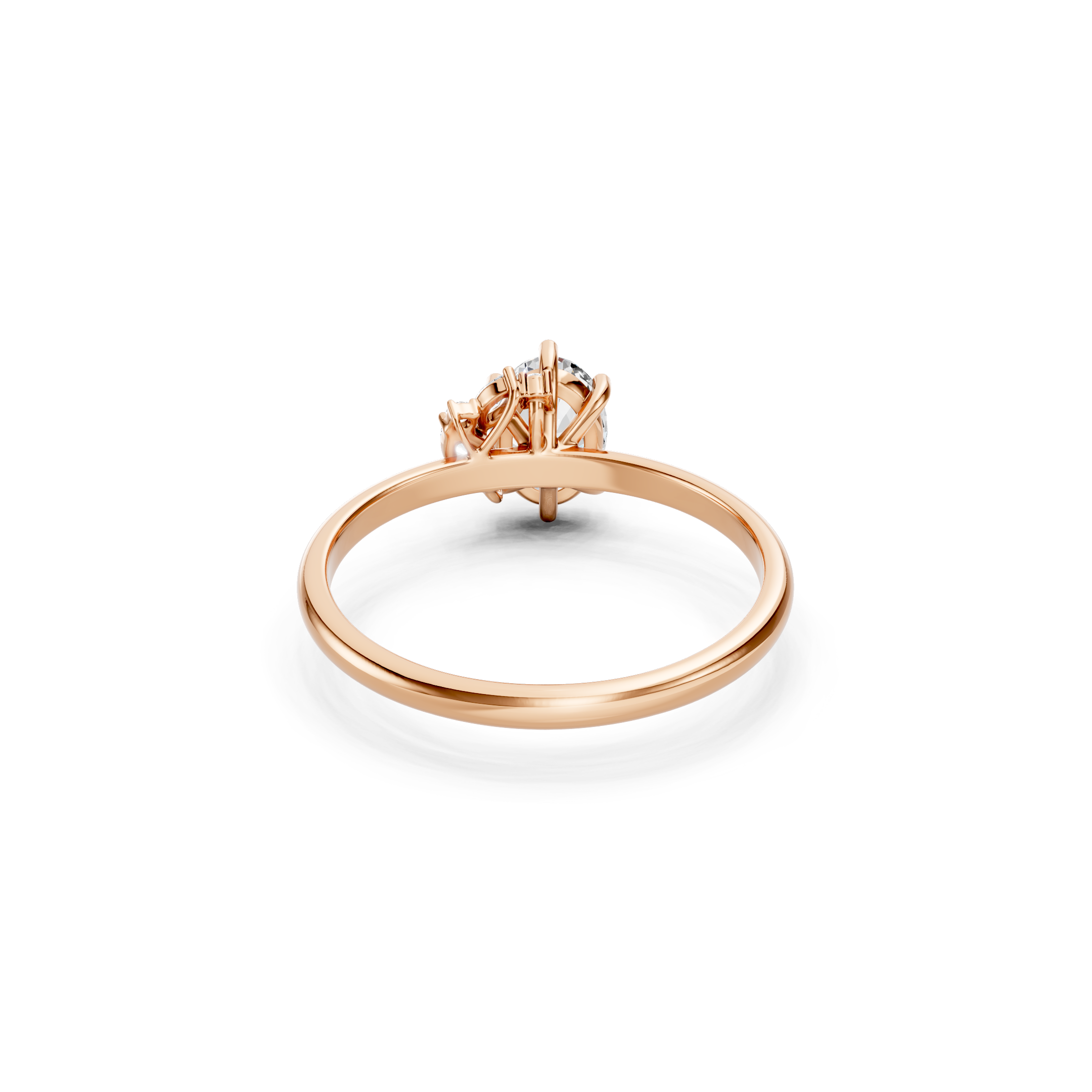 Rose Gold Oval Diamond Engagement Ring Showing the Detailed Prong Setting, Elevated Diamond Gallery, and Smooth Gold Band