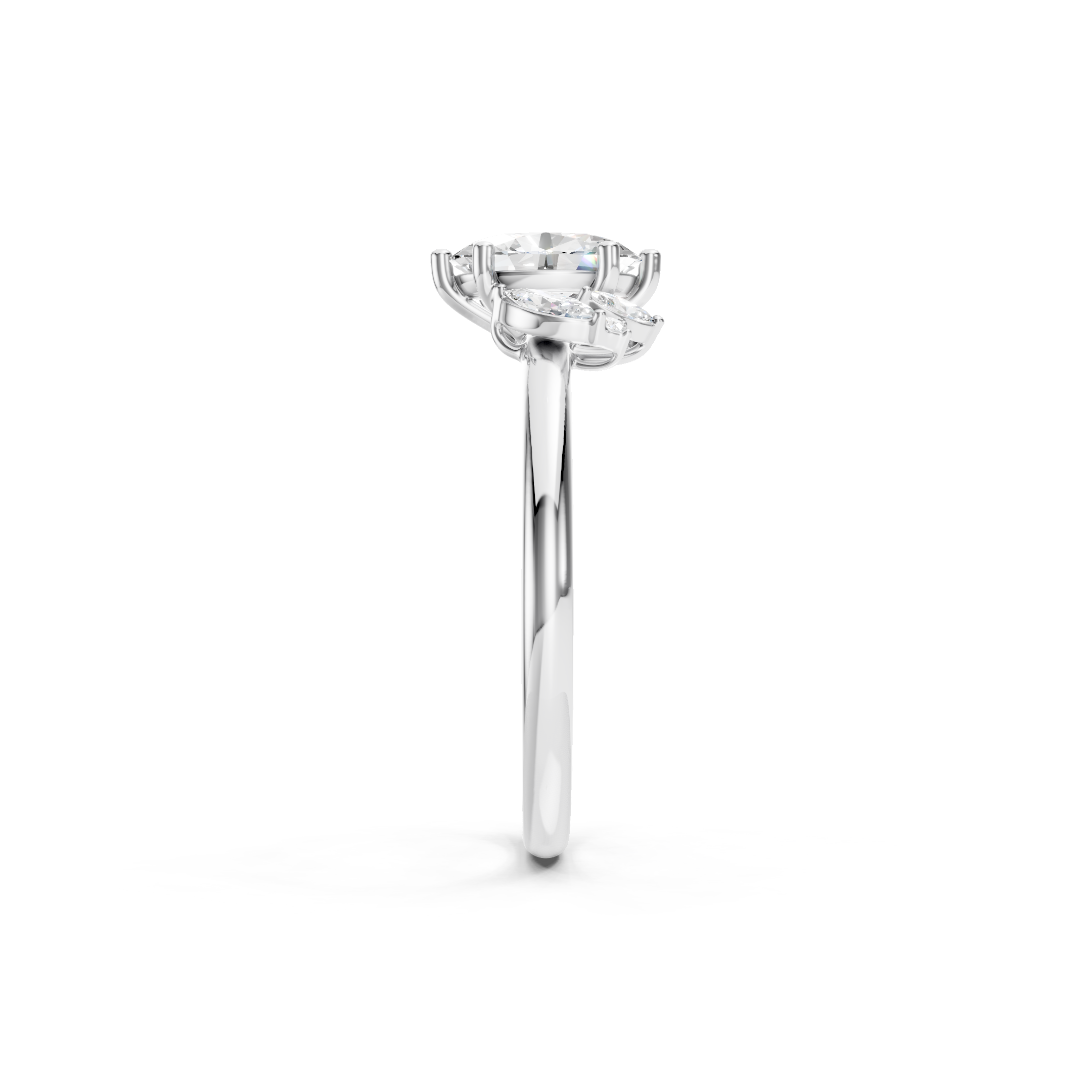 Oval Cut Lab Grown Diamond Engagement Ring in 14K White Gold with Marquise and Round Diamond Side Stones, Elegant Bridal Jewelry