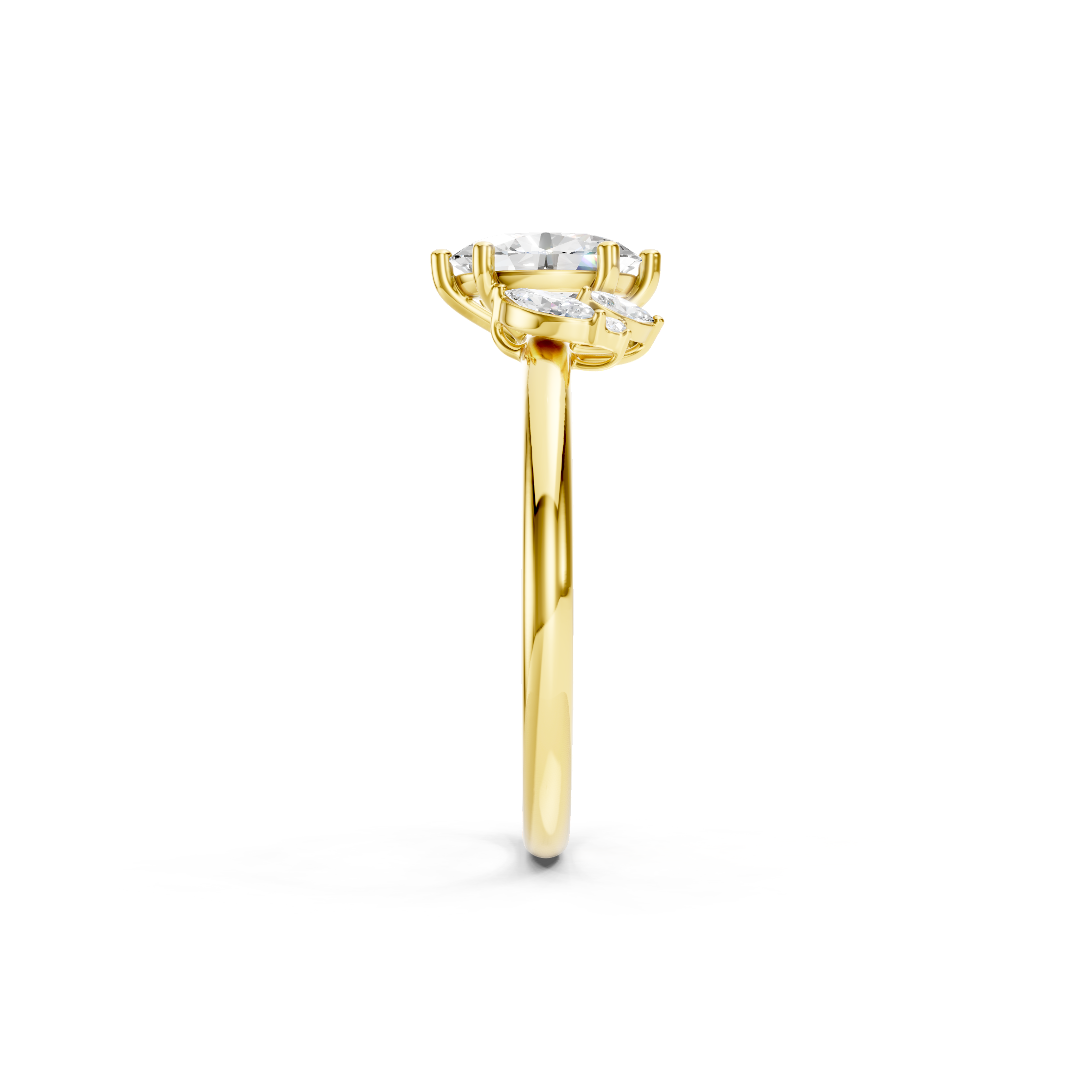 Oval Cut Lab Grown Diamond Engagement Ring in 14K Yellow Gold with Marquise and Round Diamond Side Stones, Elegant Bridal Jewelry