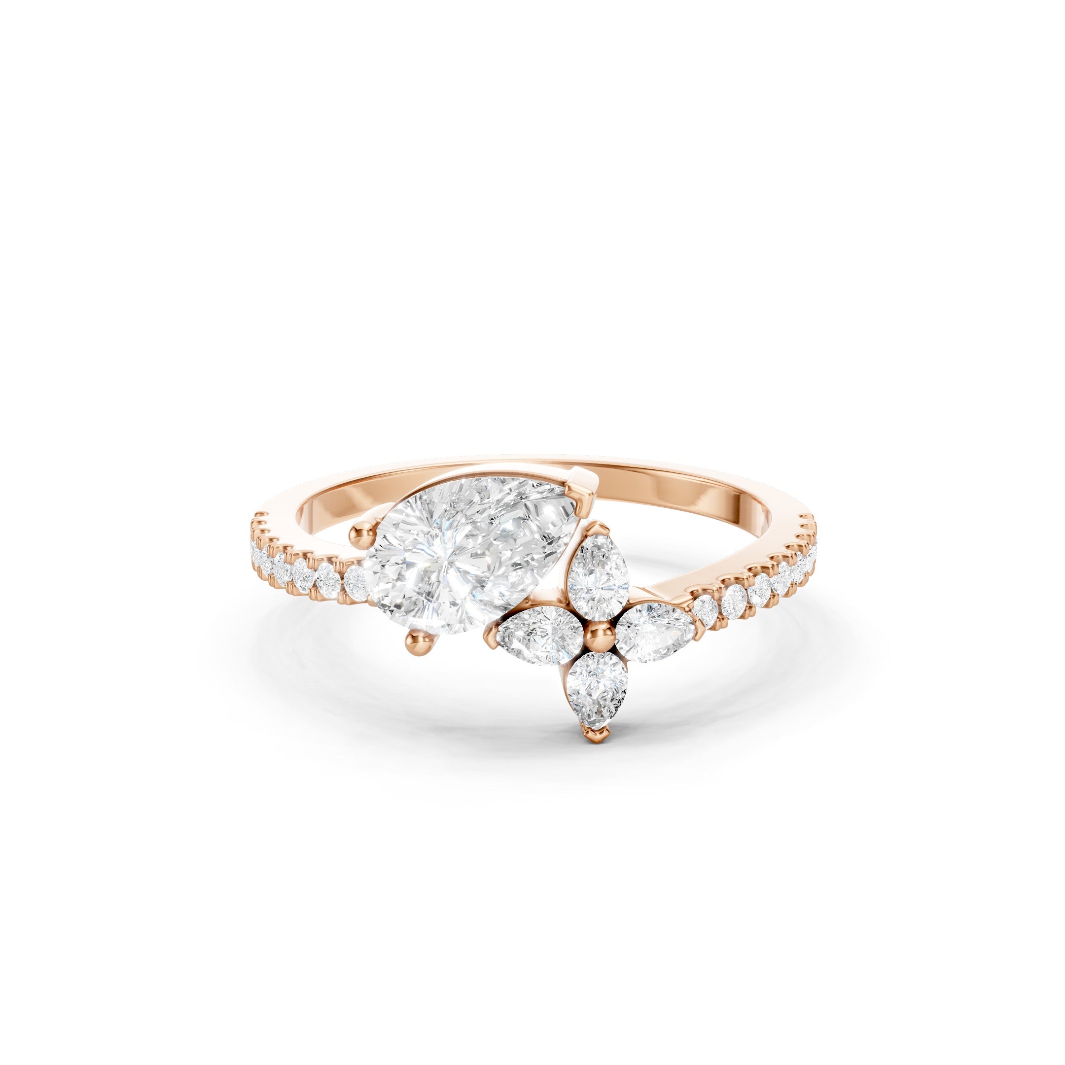 1 CT Oval Lab Grown Diamond Engagement Ring, Floral Marquise Side Stone Ring 