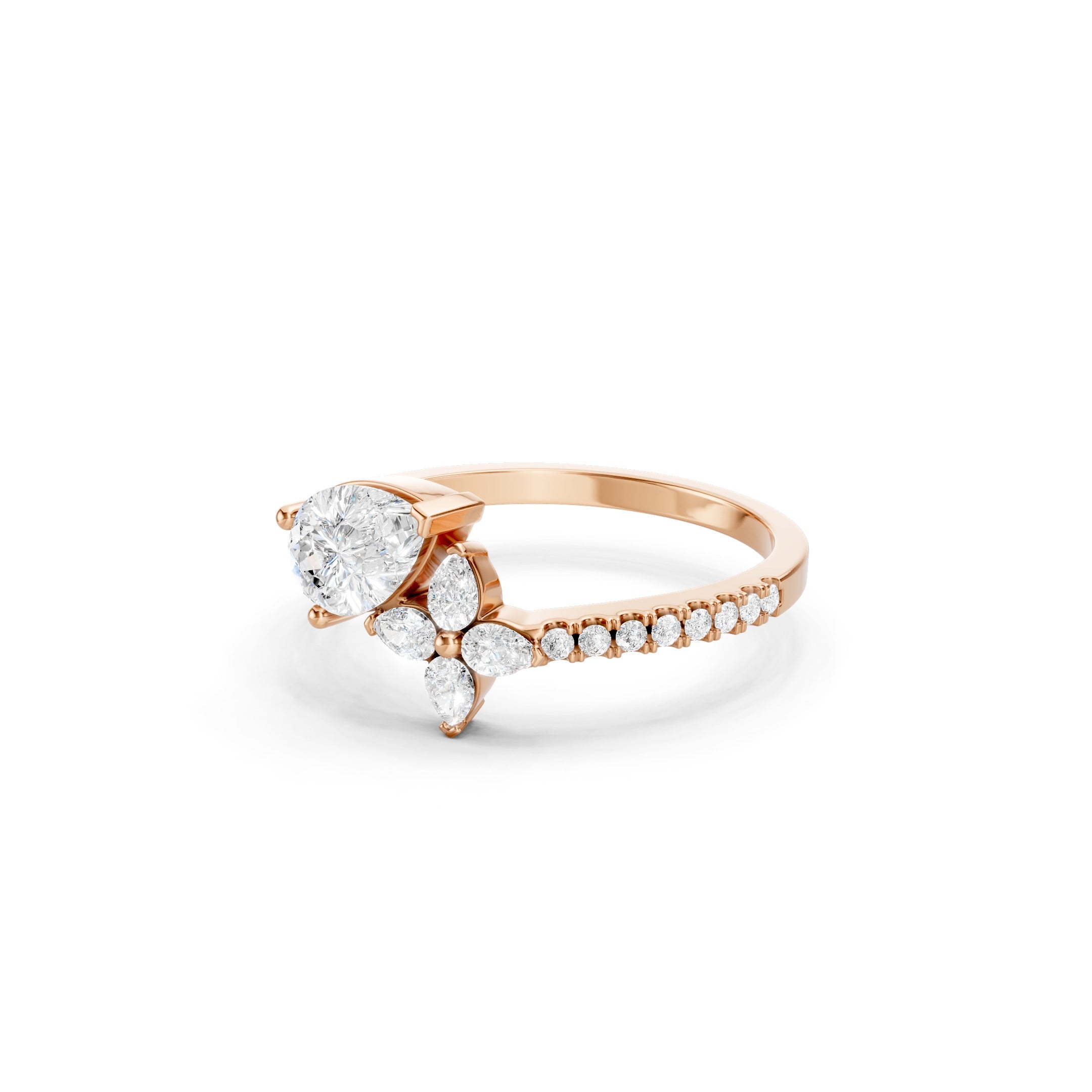 1 CT Oval Lab Grown Diamond Engagement Ring, Floral Marquise Side Stone Ring 