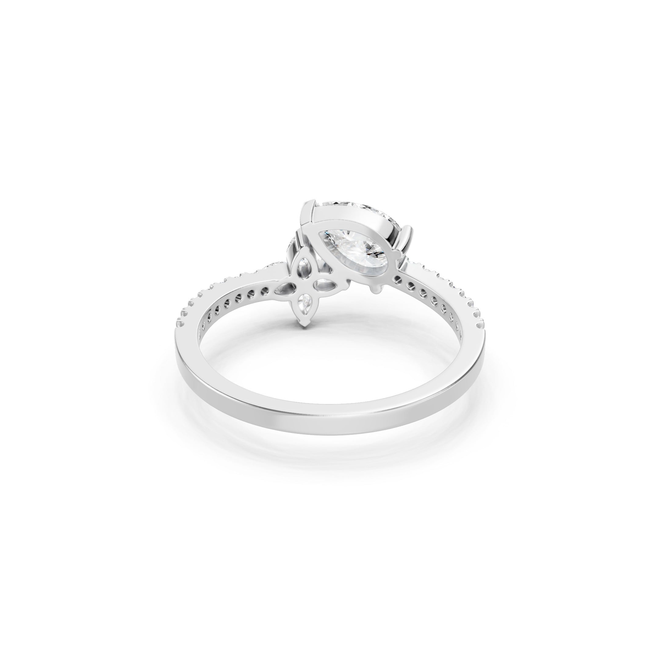 1 CT Oval Lab Grown Diamond Engagement Ring, Floral Marquise Side Stone Ring 