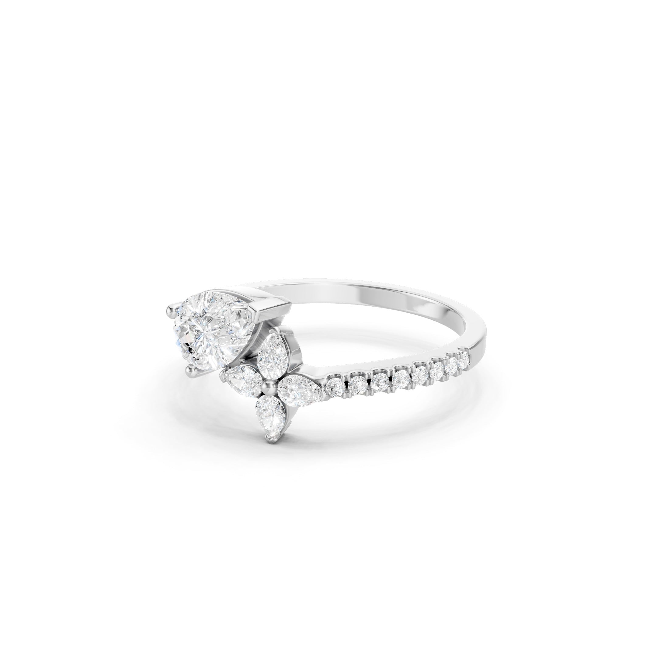 1 CT Oval Lab Grown Diamond Engagement Ring, Floral Marquise Side Stone Ring 
