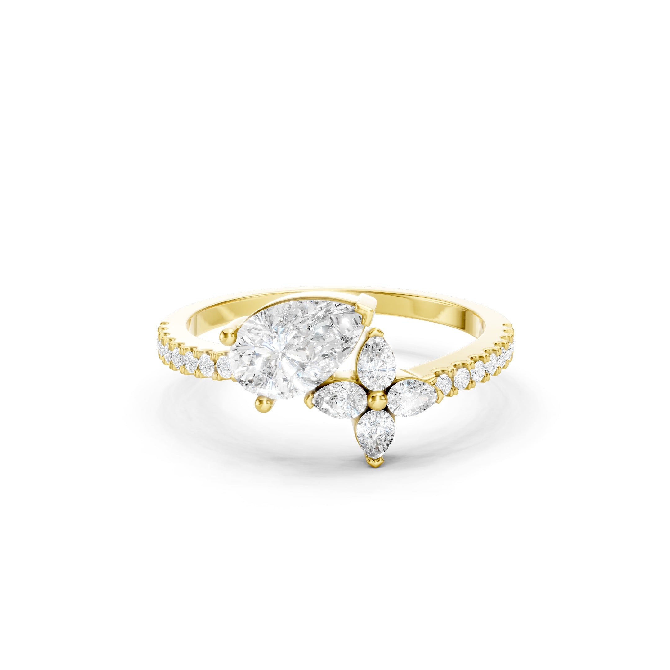 1 CT Oval Lab Grown Diamond Engagement Ring, Floral Marquise Side Stone Ring 