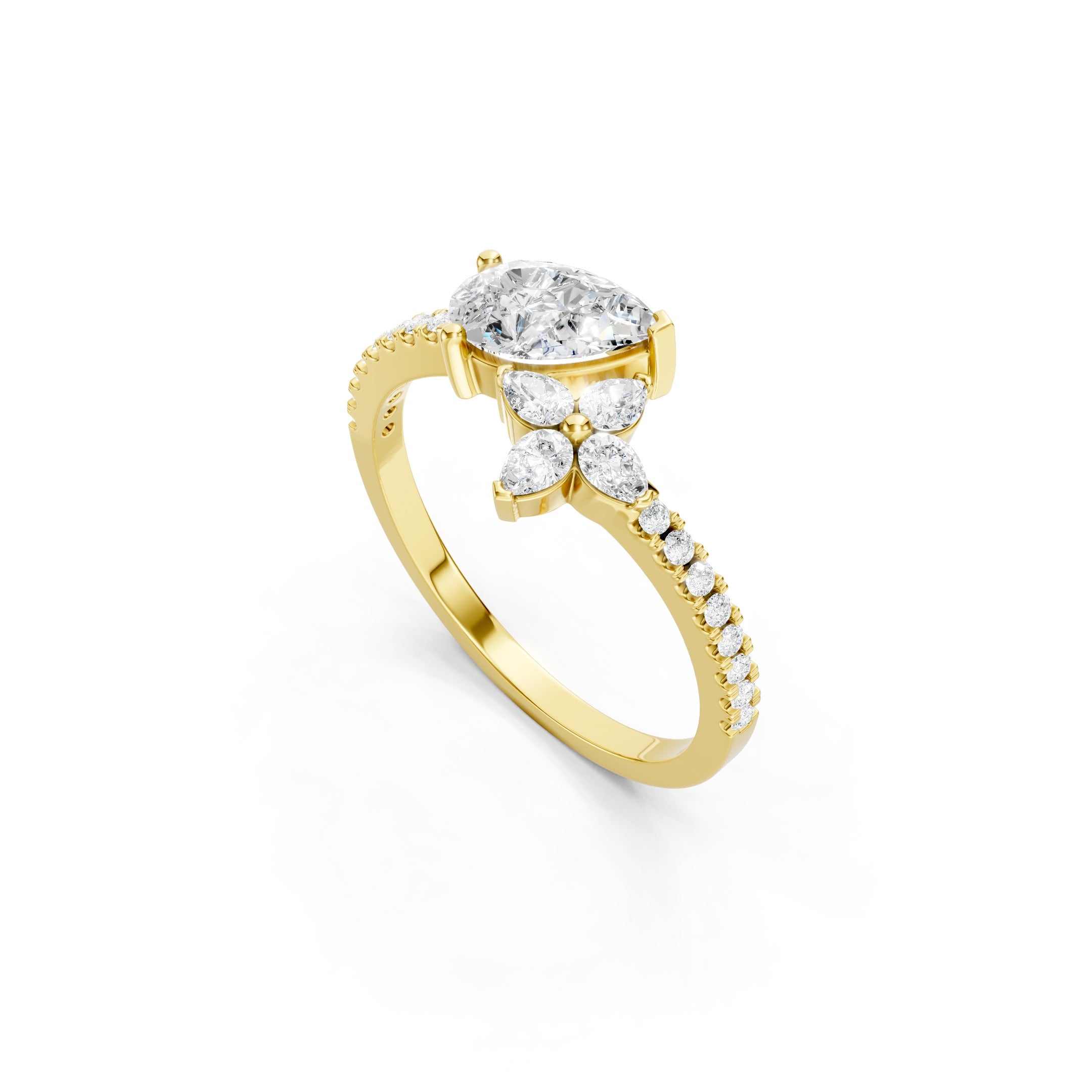 1 CT Oval Lab Grown Diamond Engagement Ring, Floral Marquise Side Stone Ring 