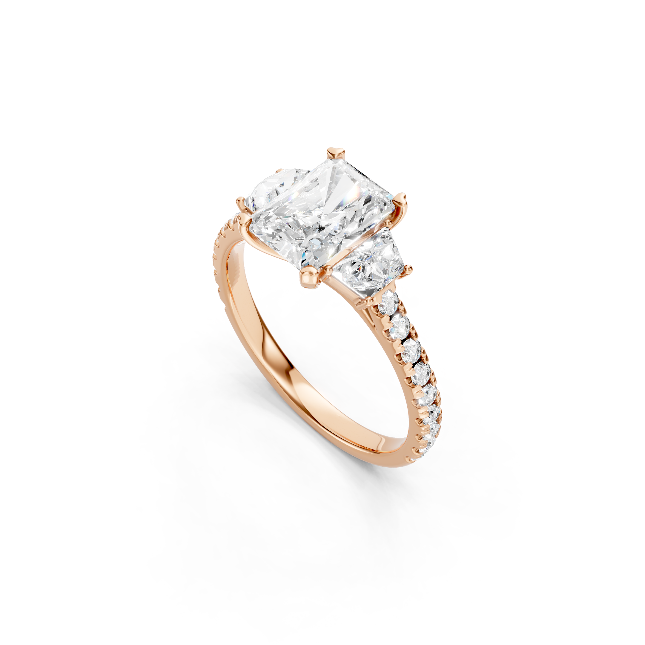 2.50 CT Radiant Cut Lab Grown Diamond Engagement Ring Three Stone Diamond Ring