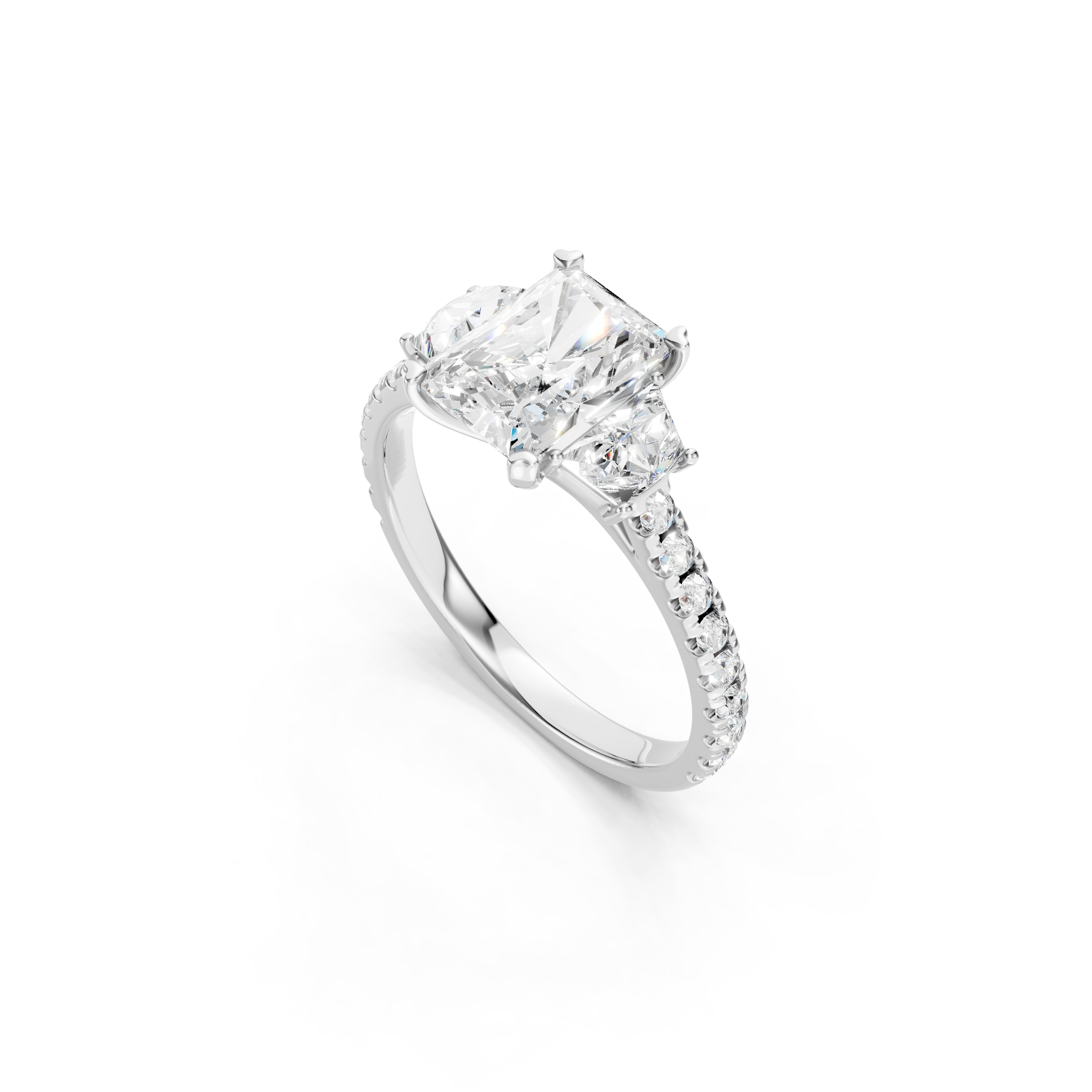 2.50 CT Radiant Cut Lab Grown Diamond Engagement Ring Three Stone Diamond Ring