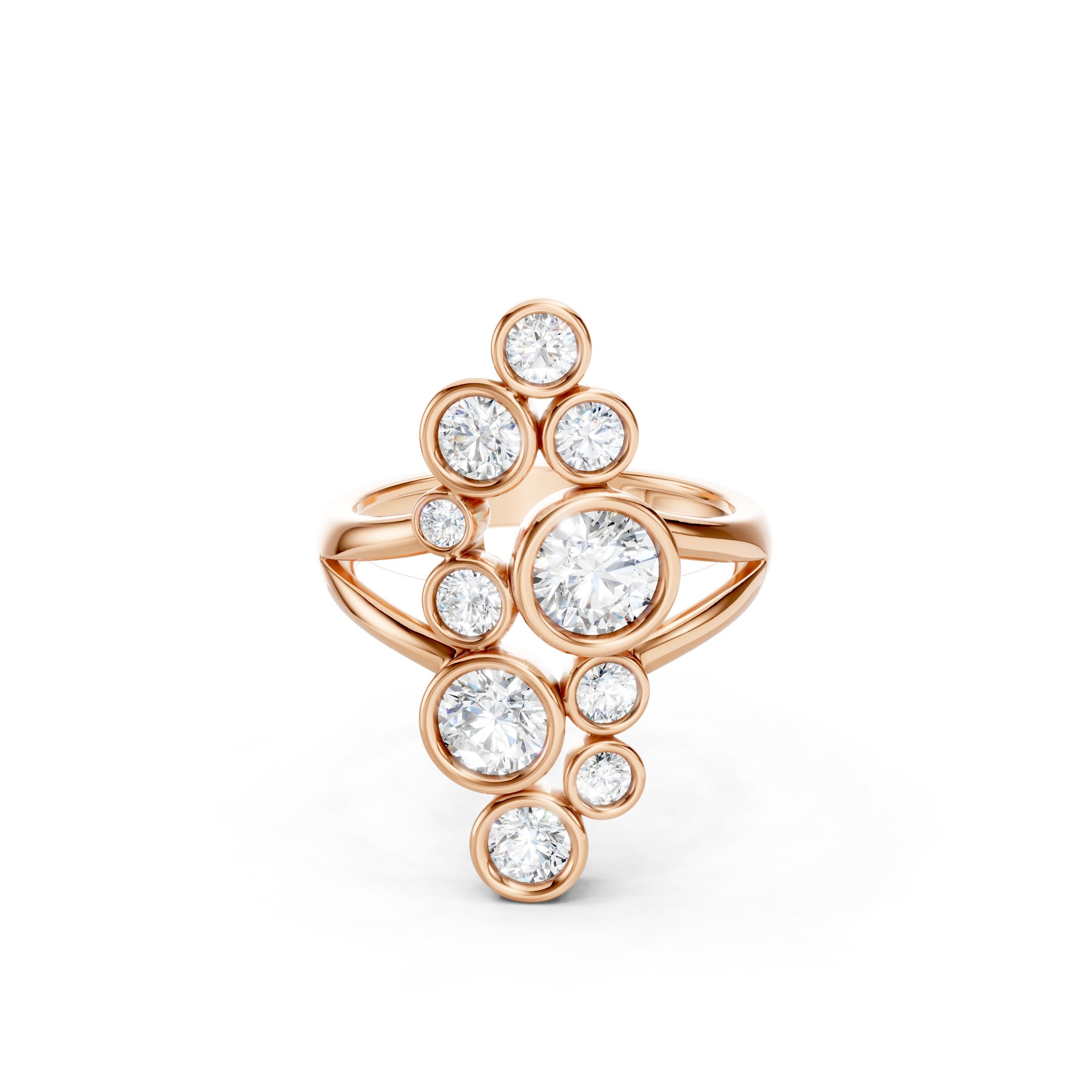 2 CT Round Lab Grown Diamond Cluster Ring Solid Gold Bezel Set Statement Ring