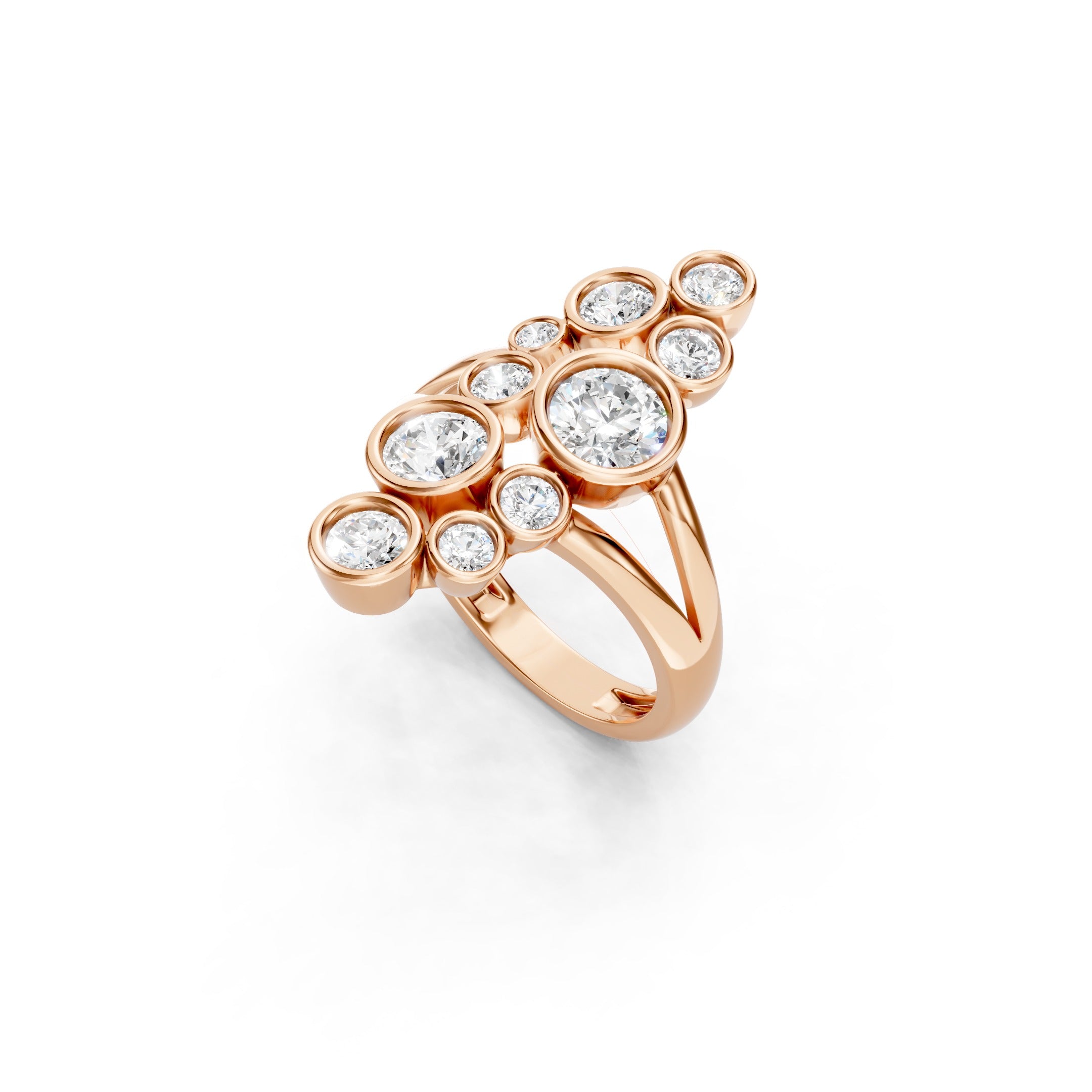 2 CT Round Lab Grown Diamond Cluster Ring Solid Gold Bezel Set Statement Ring