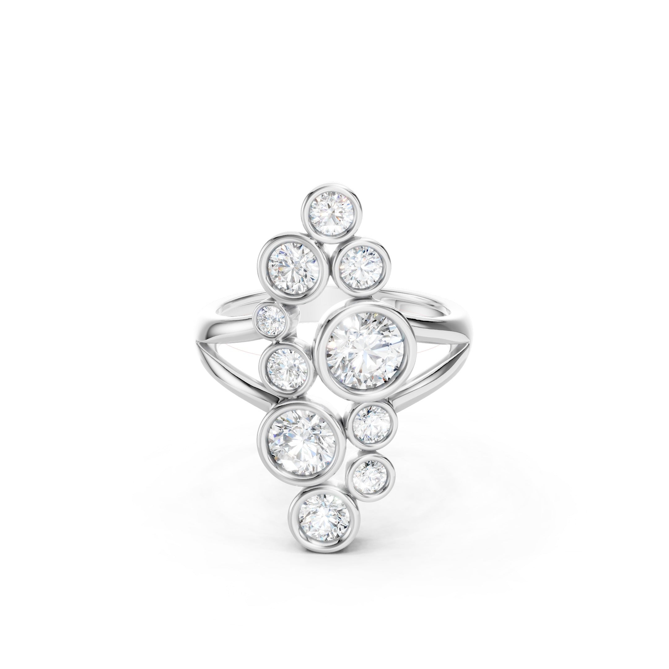 2 CT Round Lab Grown Diamond Cluster Ring Solid Gold Bezel Set Statement Ring