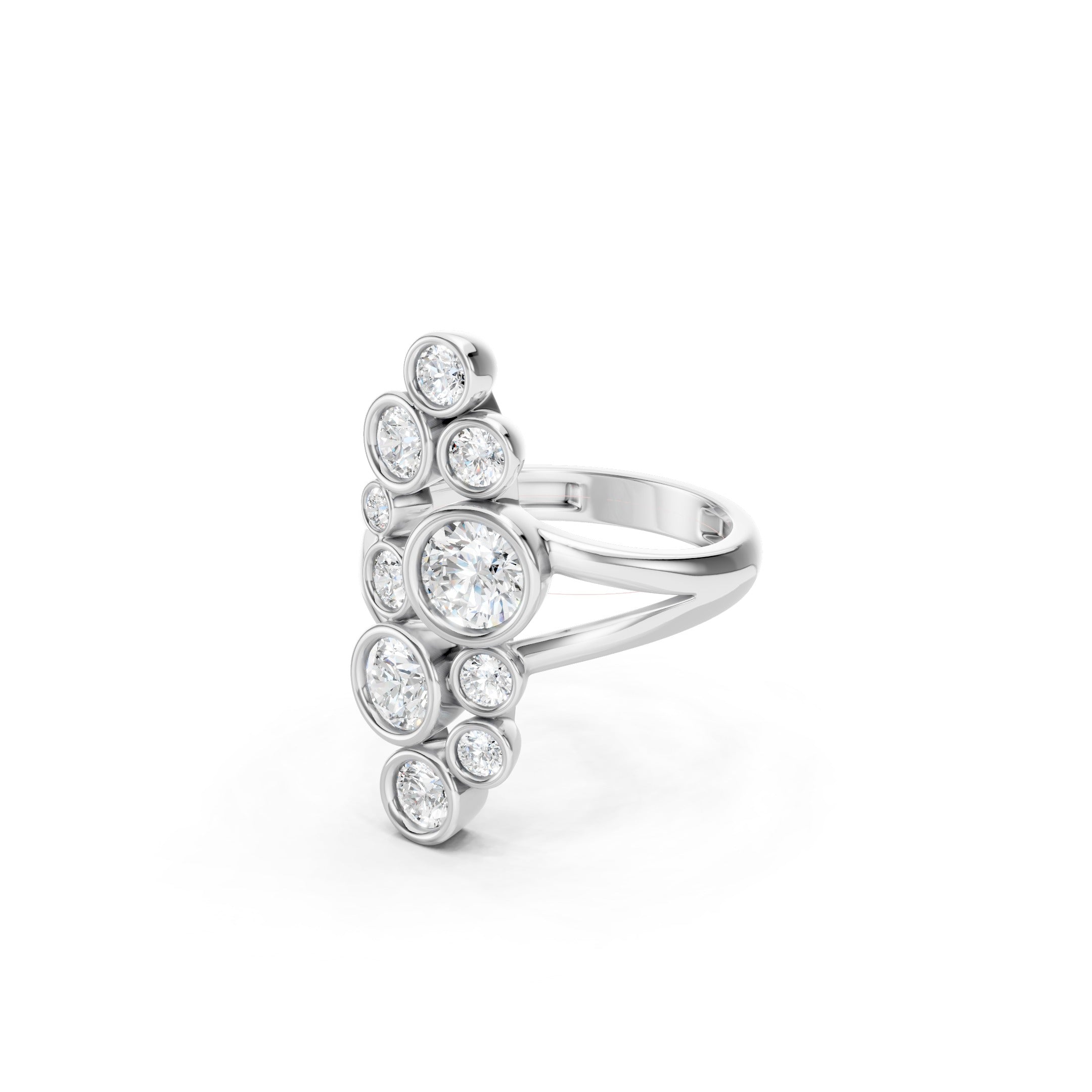 2 CT Round Lab Grown Diamond Cluster Ring Solid Gold Bezel Set Statement Ring