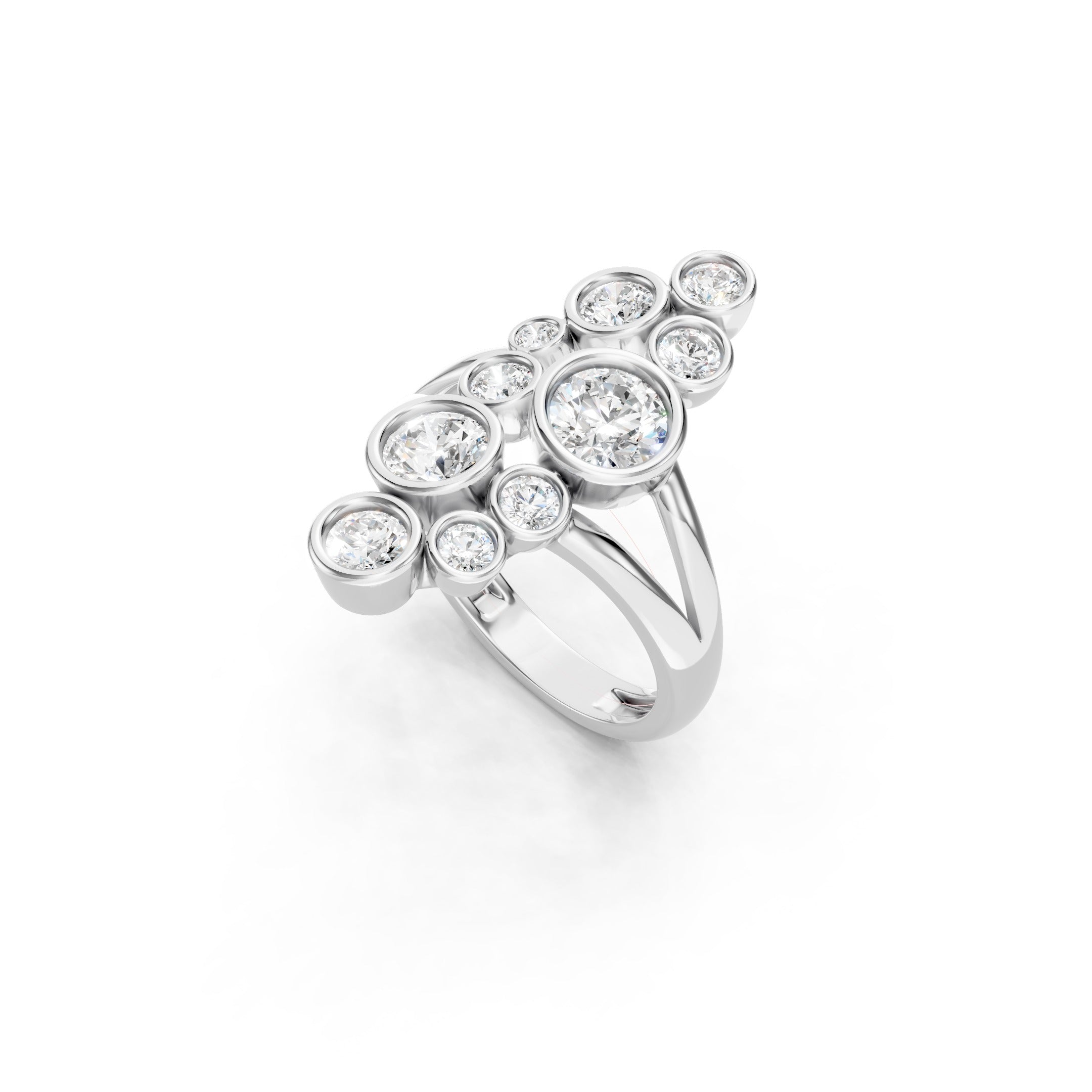 2 CT Round Lab Grown Diamond Cluster Ring Solid Gold Bezel Set Statement Ring