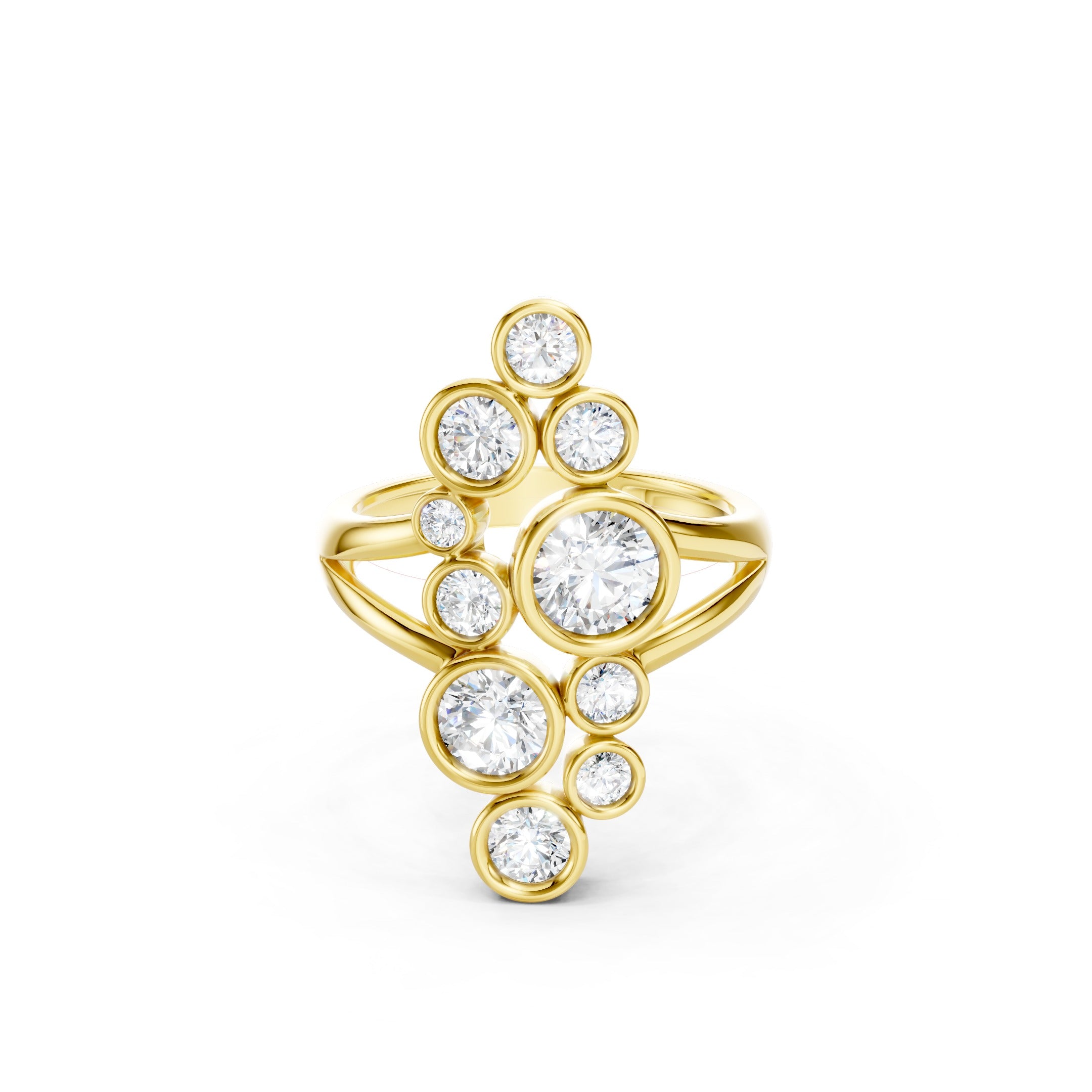2 CT Round Lab Grown Diamond Cluster Ring Solid Gold Bezel Set Statement Ring