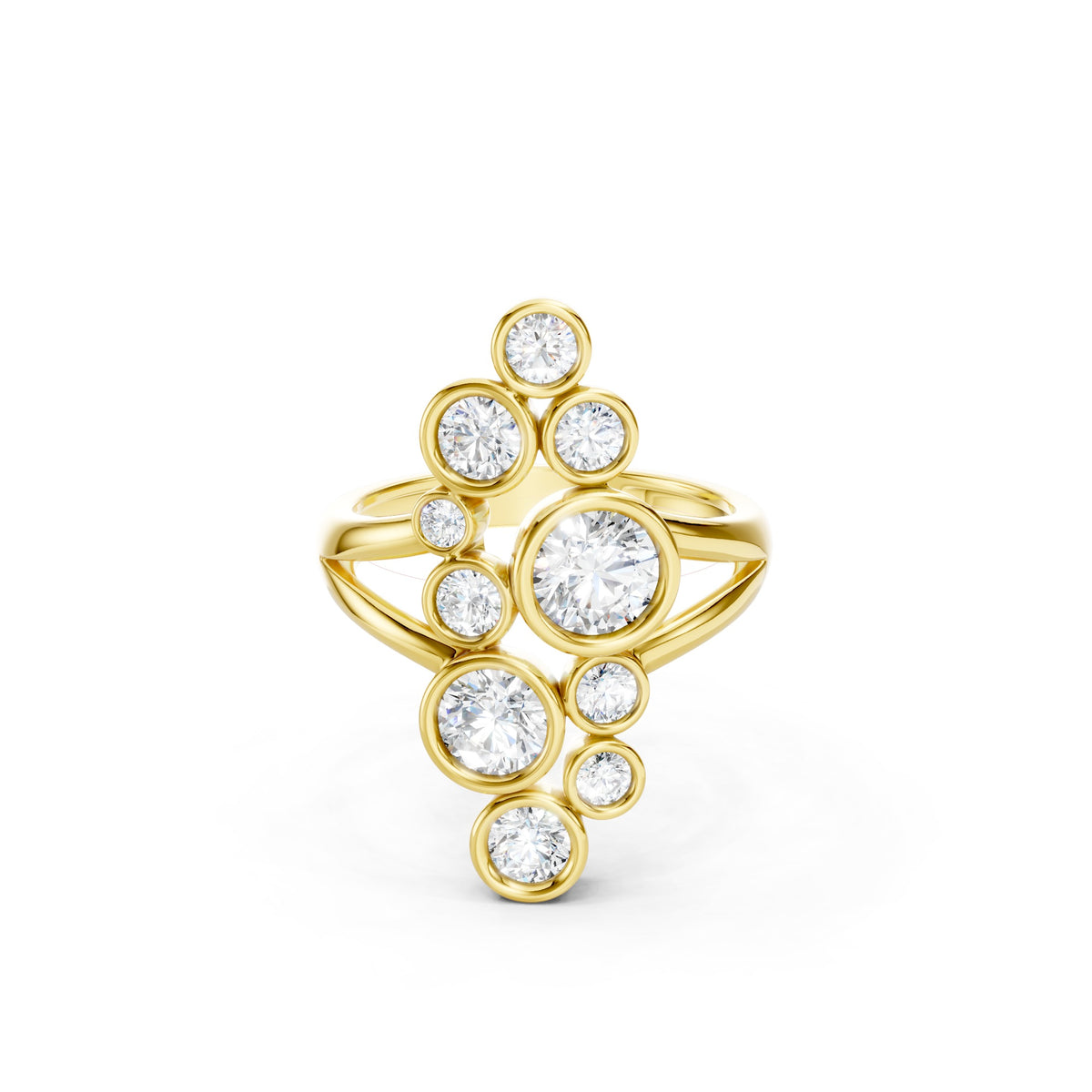 2 CT Round Lab Grown Diamond Cluster Ring Solid Gold Bezel Set Statement Ring