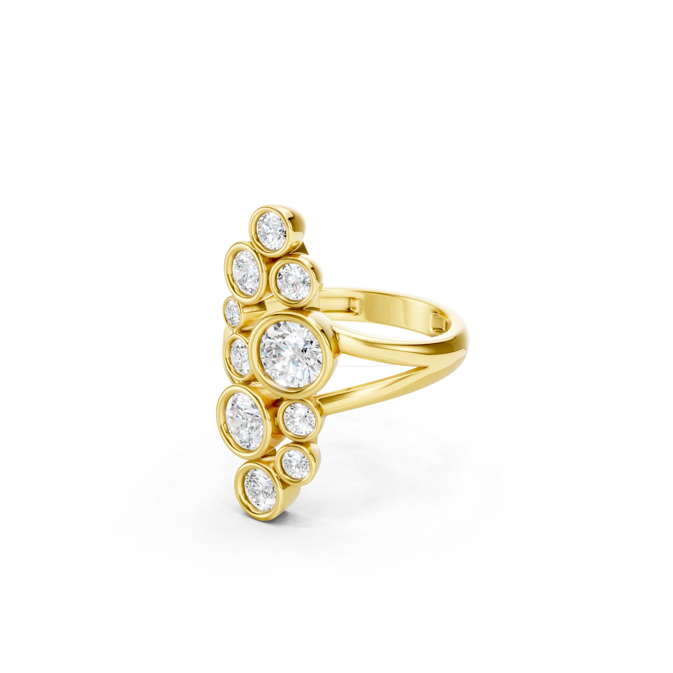 2 CT Round Lab Grown Diamond Cluster Ring Solid Gold Bezel Set Statement Ring