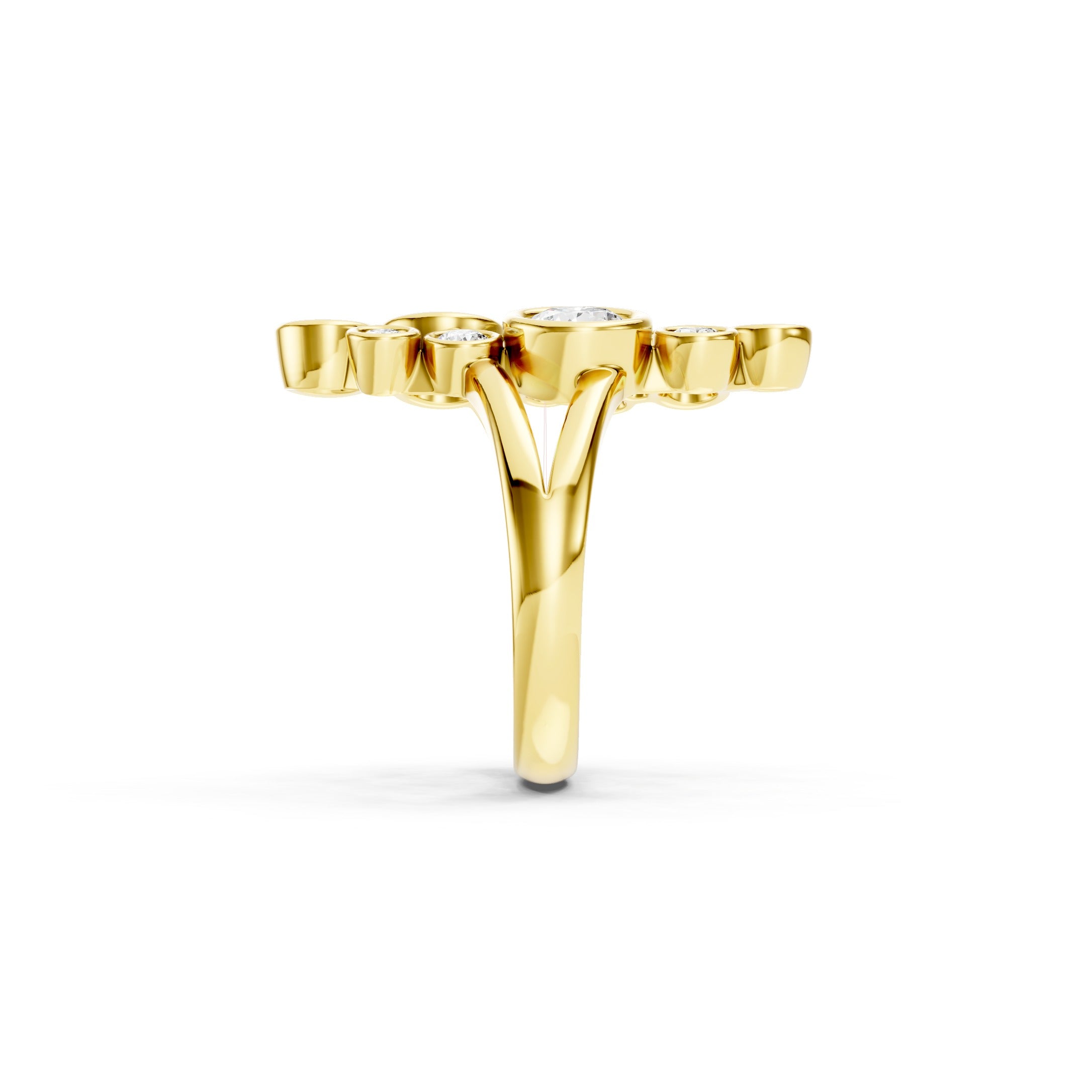 2 CT Round Lab Grown Diamond Cluster Ring Solid Gold Bezel Set Statement Ring