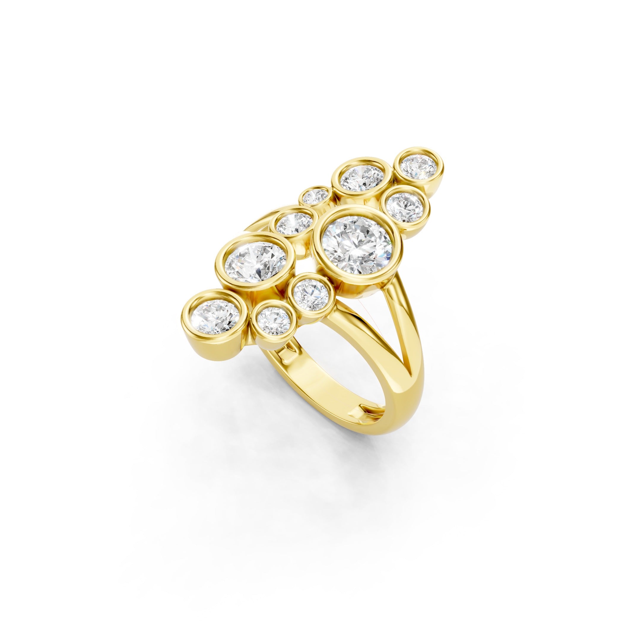 2 CT Round Lab Grown Diamond Cluster Ring Solid Gold Bezel Set Statement Ring
