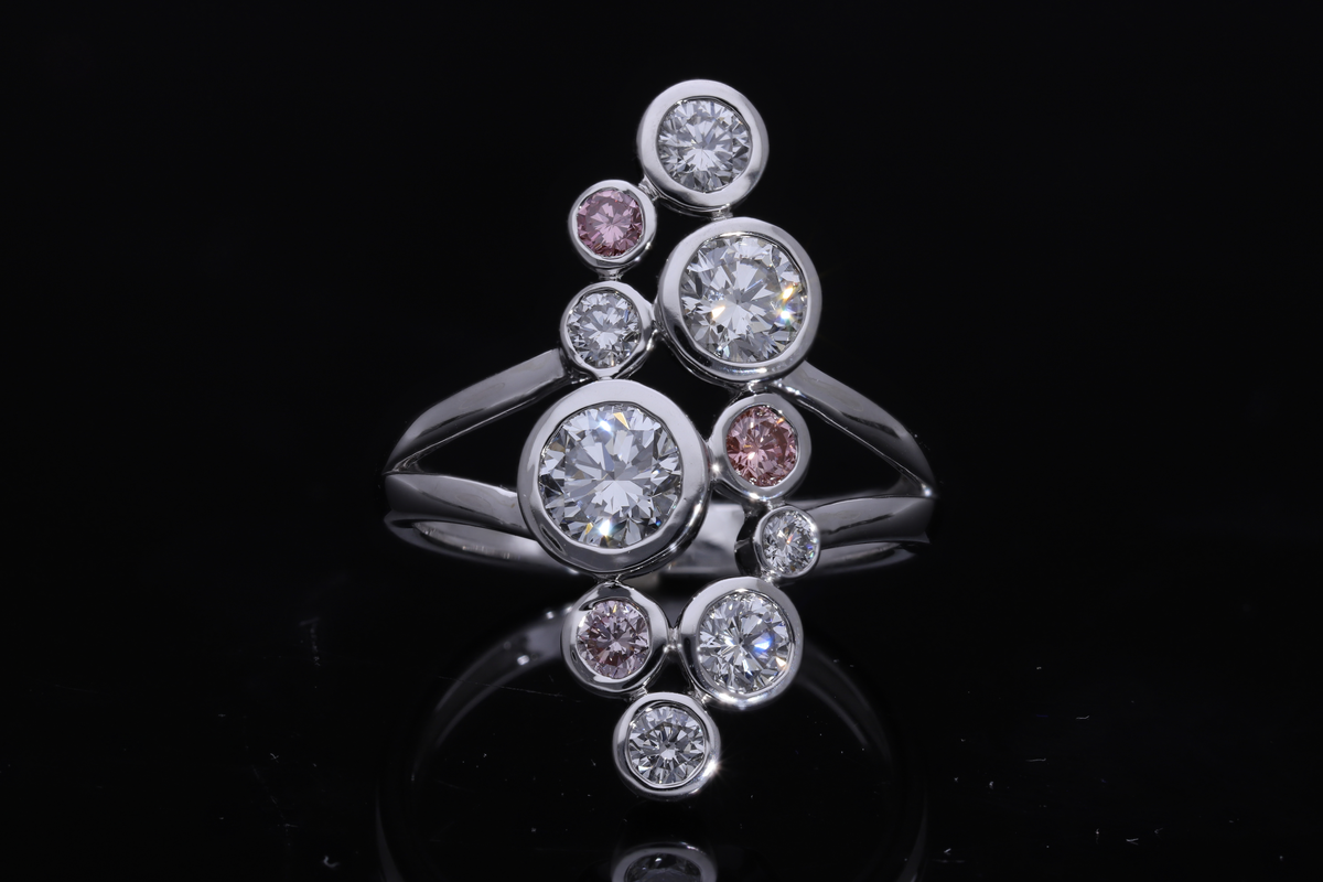 💍 1.94 Ct Round Cut Pink & White Lab-Grown Diamond Bubble Ring | 14k Gold | Statement Fashion Ring ✨💎