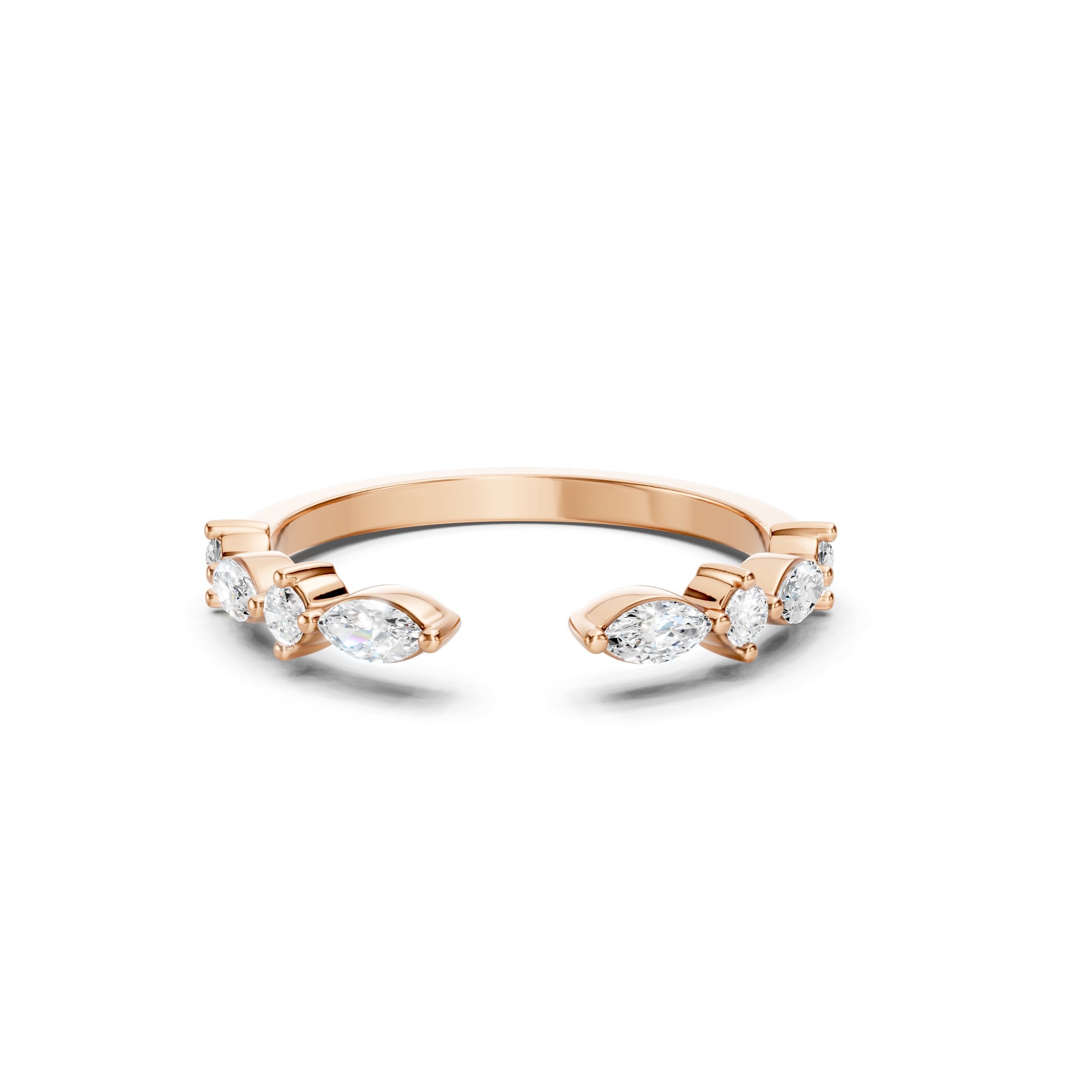 14K Gold Open Marquise Diamond Stacking Wedding Band  Diamond Curved Band