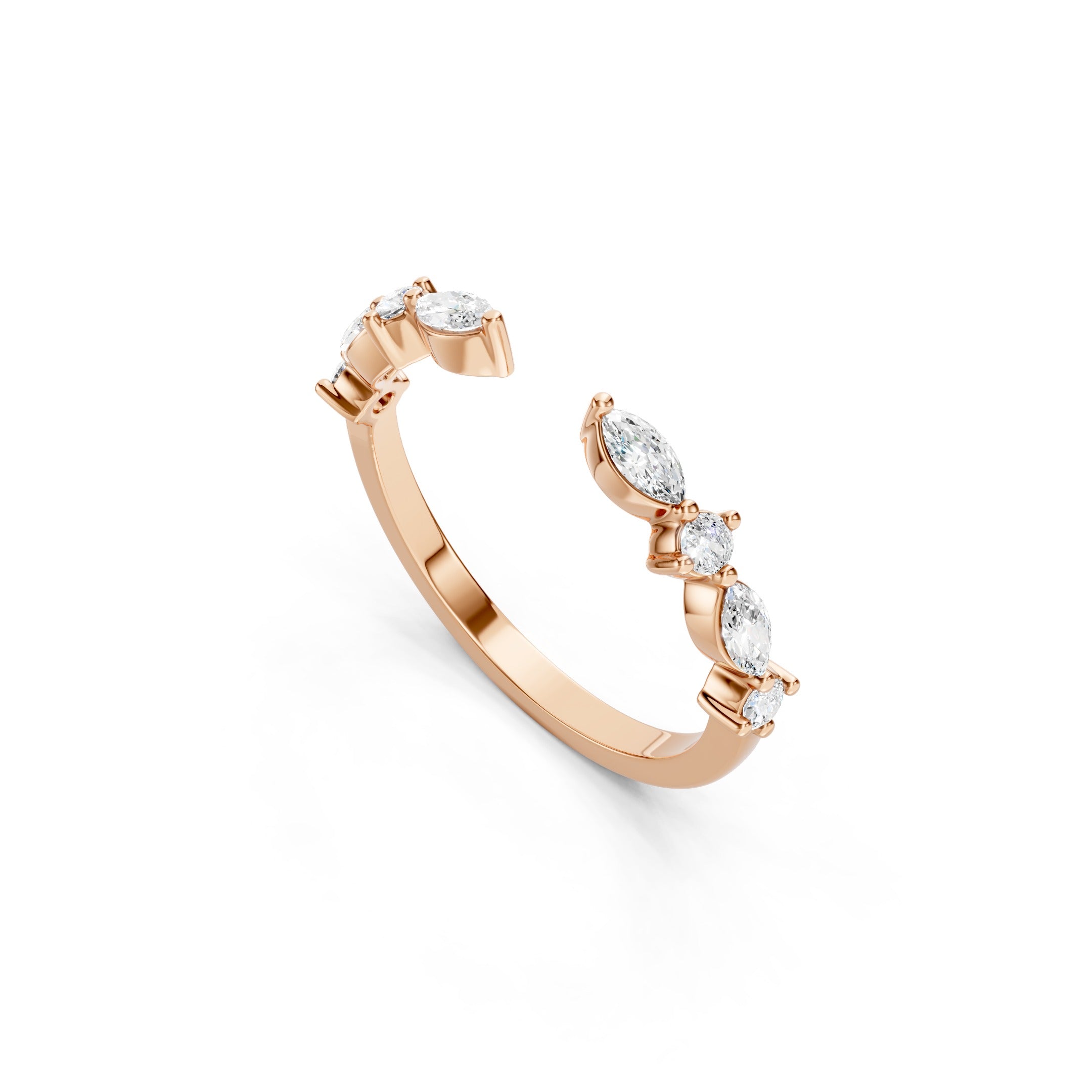 14K Gold Open Marquise Diamond Stacking Wedding Band  Diamond Curved Band