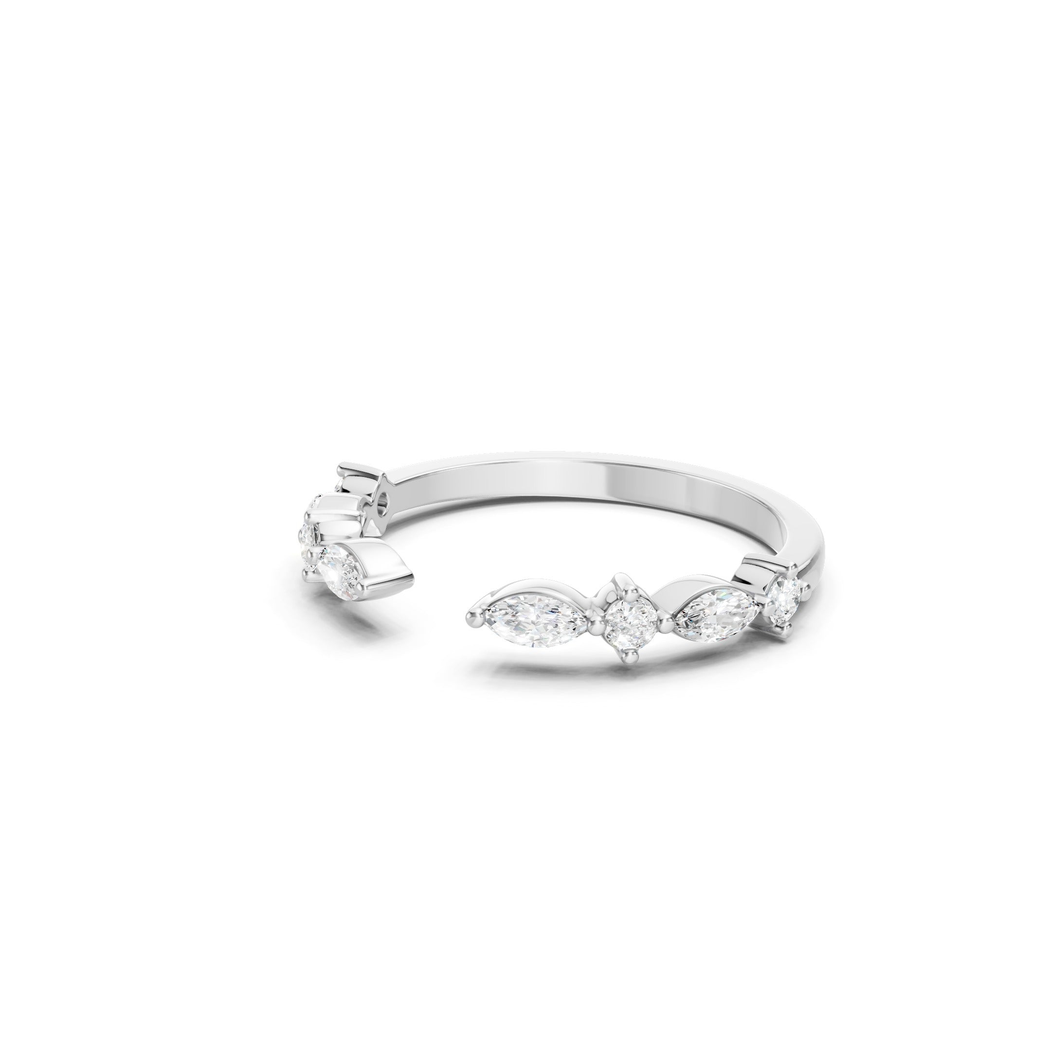 14K Gold Open Marquise Diamond Stacking Wedding Band  Diamond Curved Band