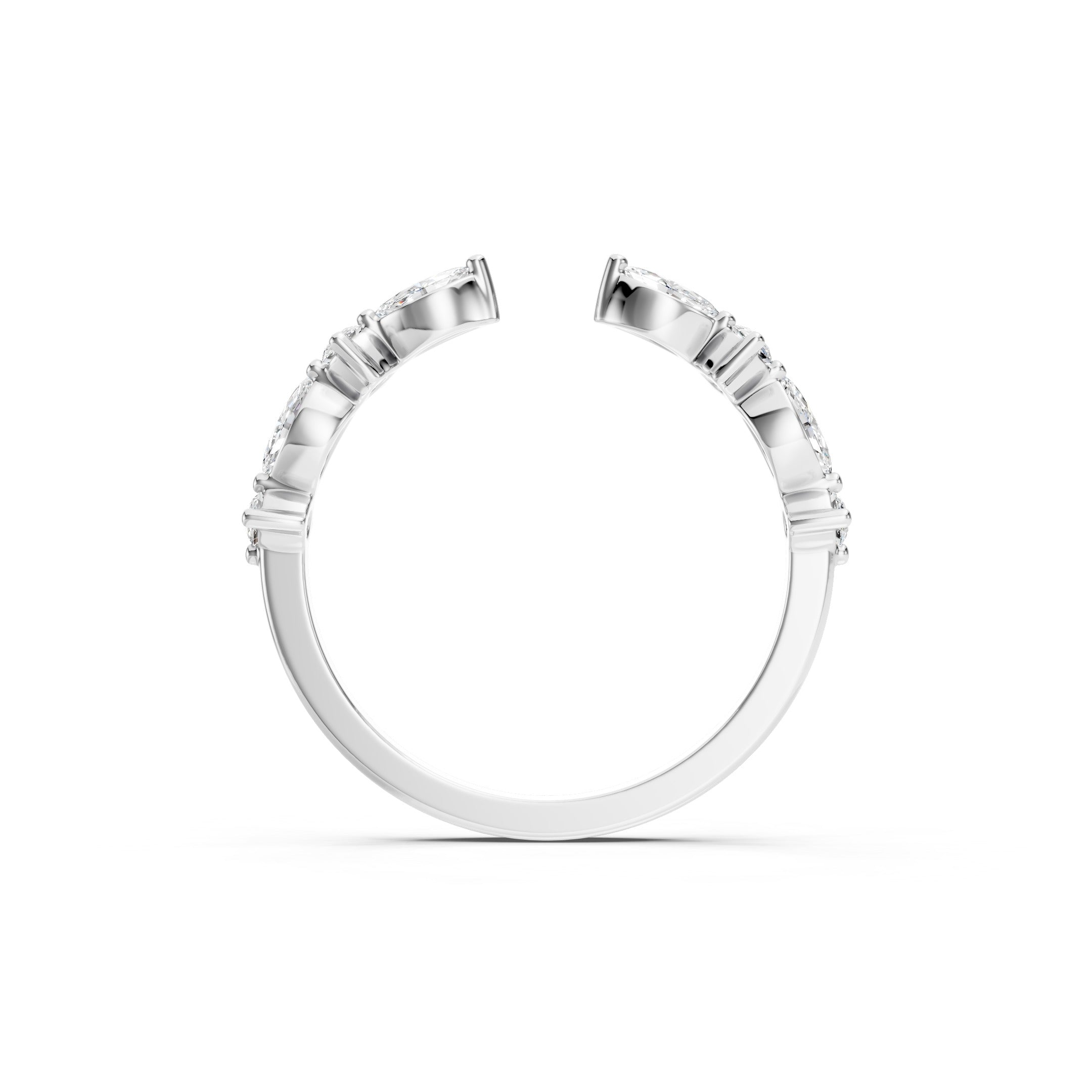 14K Gold Open Marquise Diamond Stacking Wedding Band  Diamond Curved Band