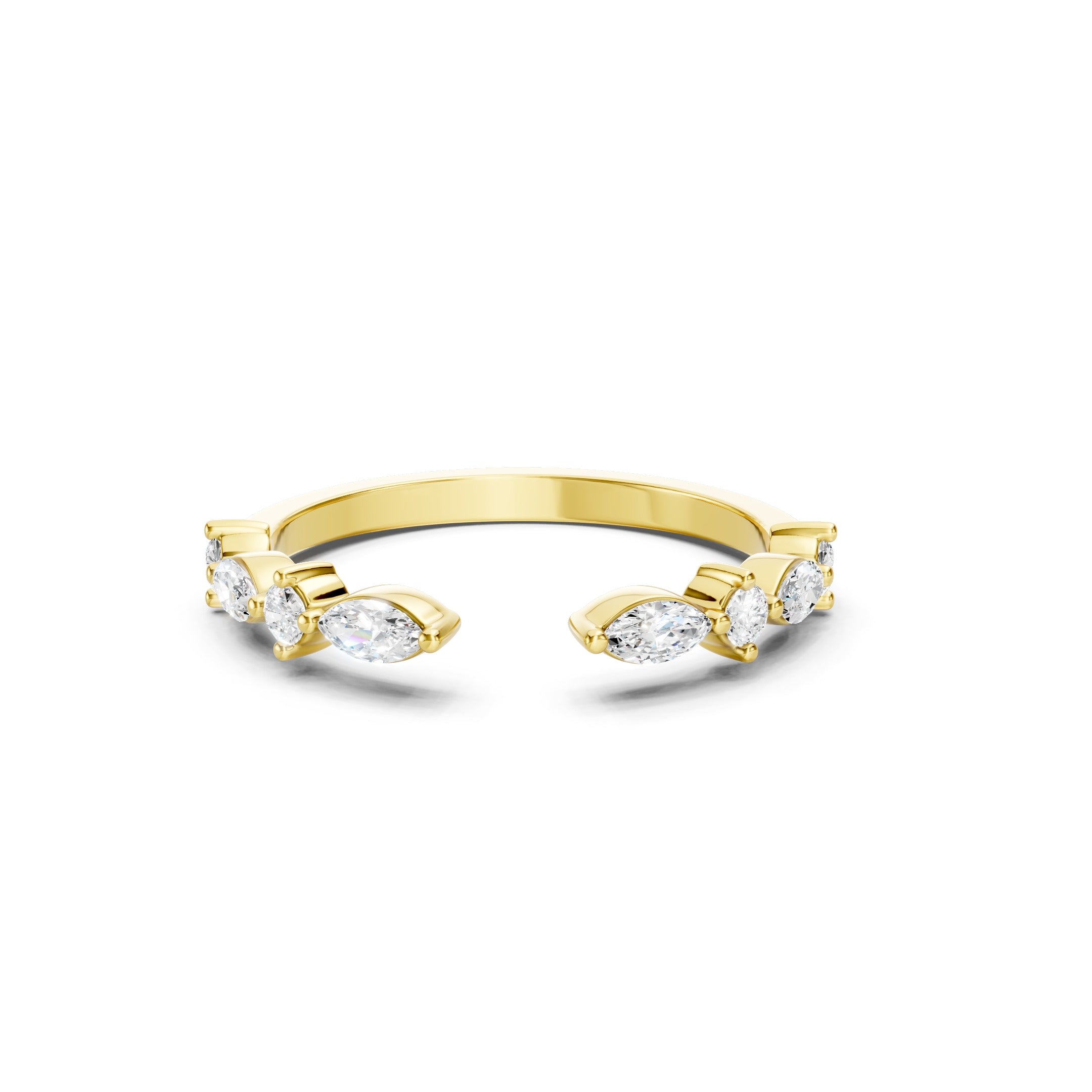 14K Gold Open Marquise Diamond Stacking Wedding Band  Diamond Curved Band