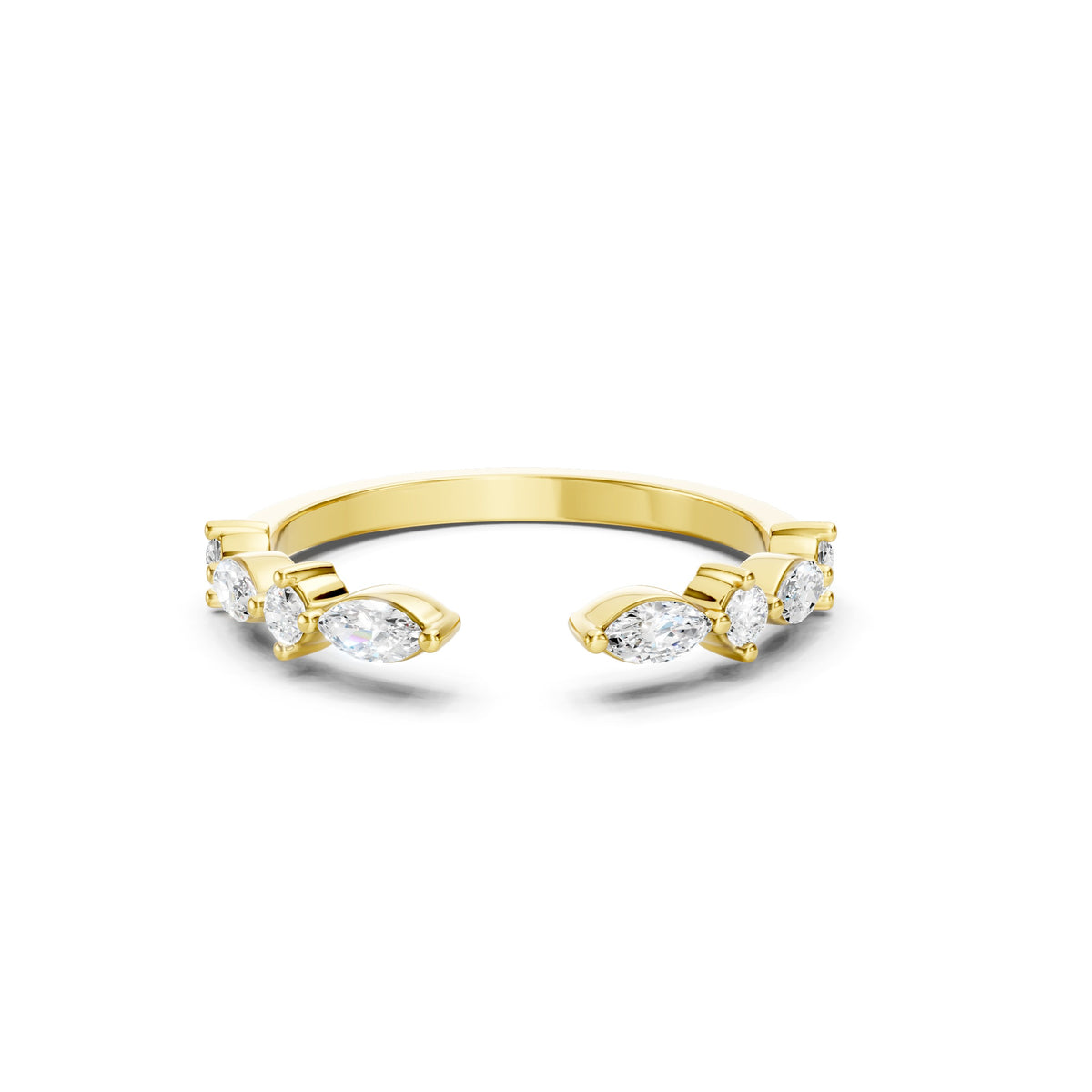 14K Gold Open Marquise Diamond Stacking Wedding Band  Diamond Curved Band