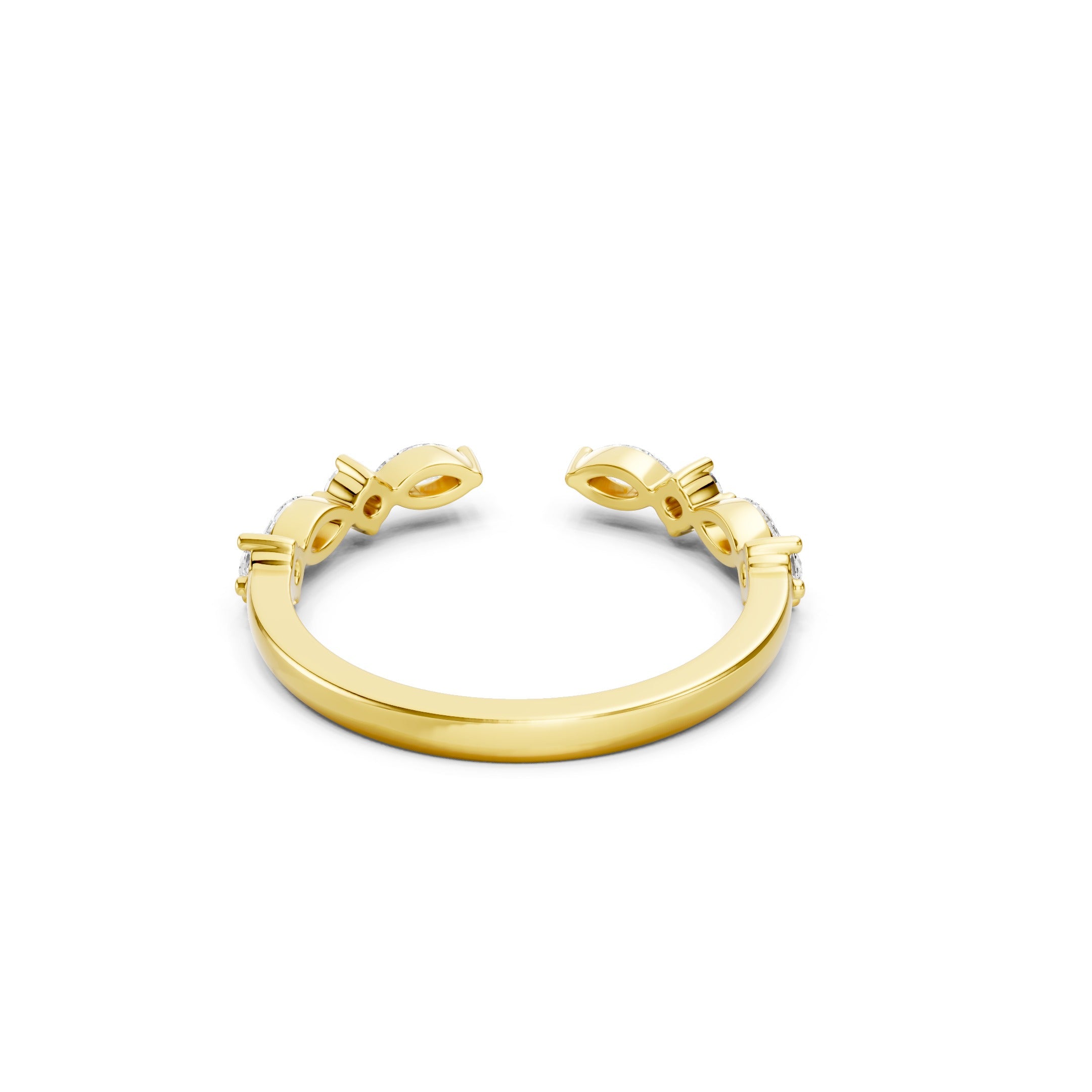 14K Gold Open Marquise Diamond Stacking Wedding Band  Diamond Curved Band