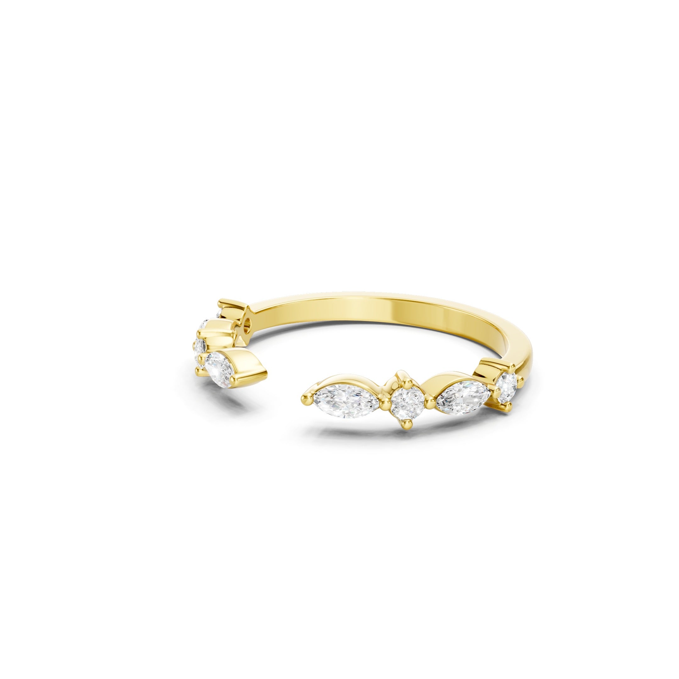 14K Gold Open Marquise Diamond Stacking Wedding Band  Diamond Curved Band