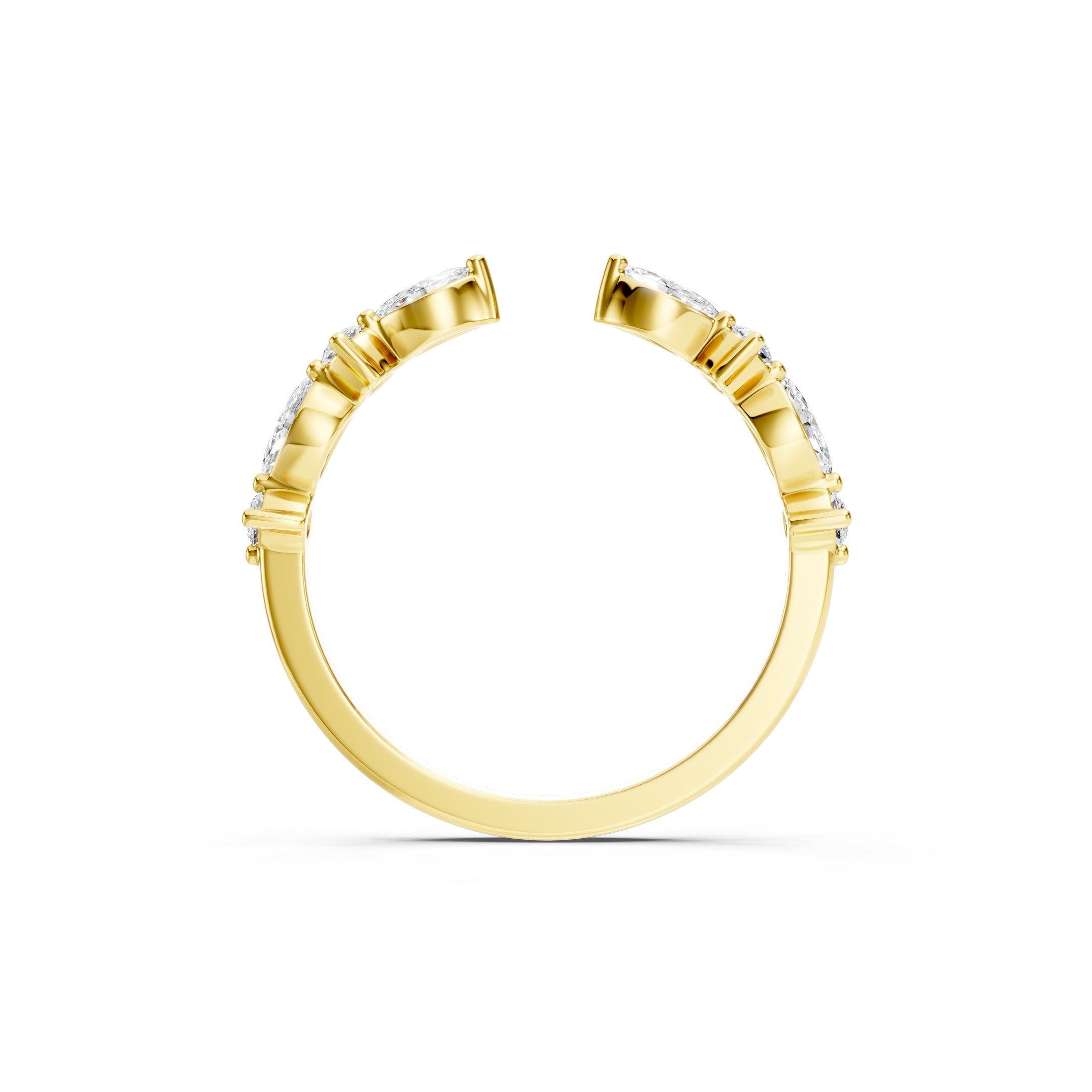 14K Gold Open Marquise Diamond Stacking Wedding Band  Diamond Curved Band
