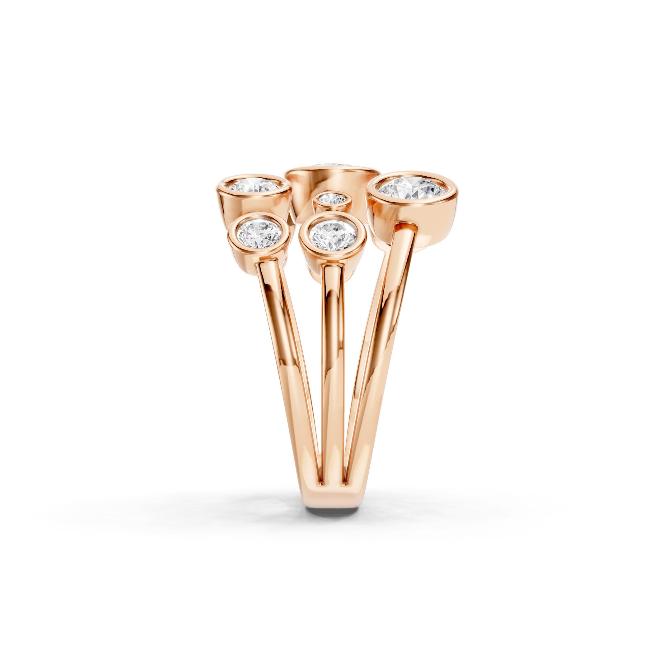 2 CT Round Diamond Bubble Ring, 14K Gold Statement Ring, Bezel Set Diamond Band, Modern Bridal Ring