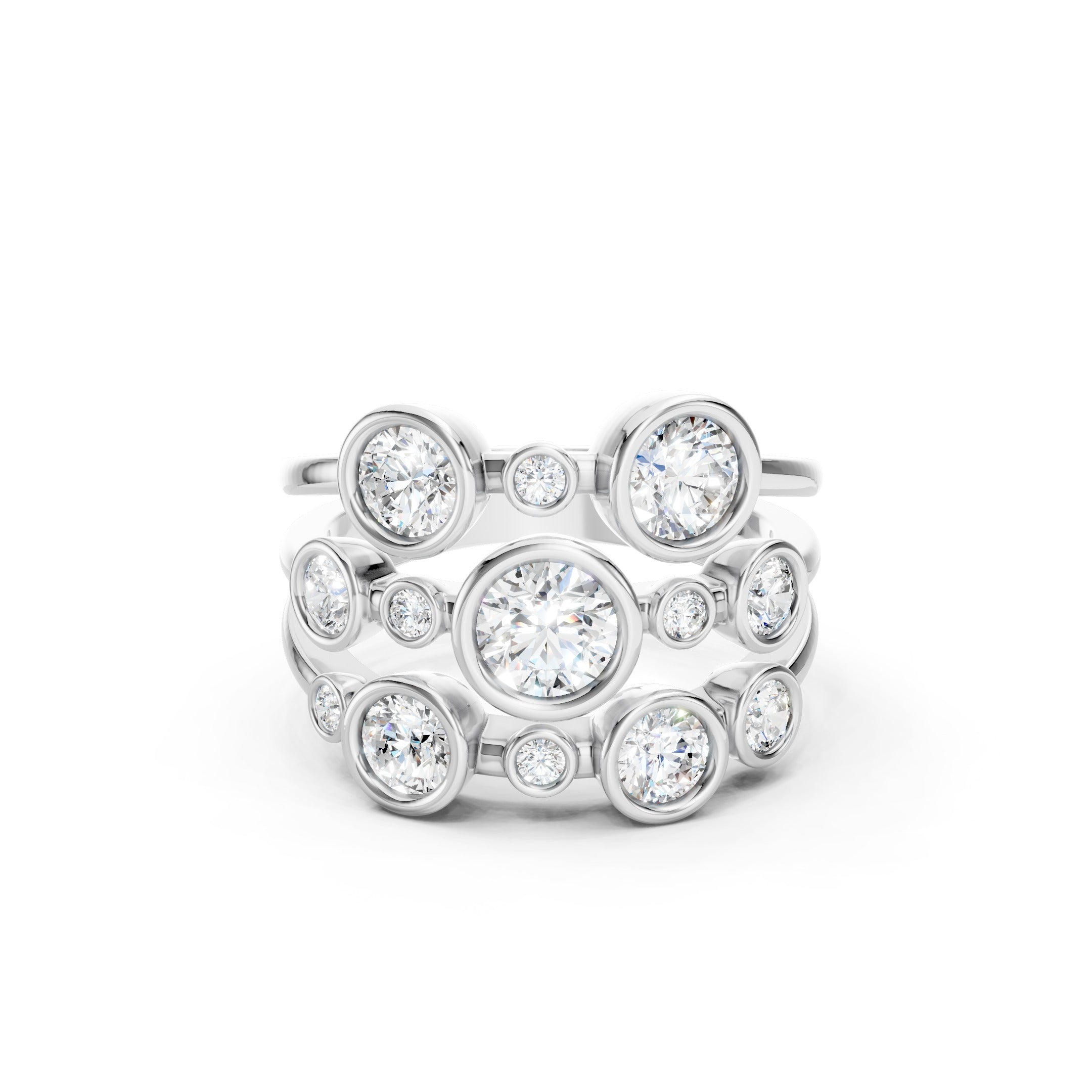 2 CT Round Diamond Bubble Ring, 14K Gold Statement Ring, Bezel Set Diamond Band, Modern Bridal Ring