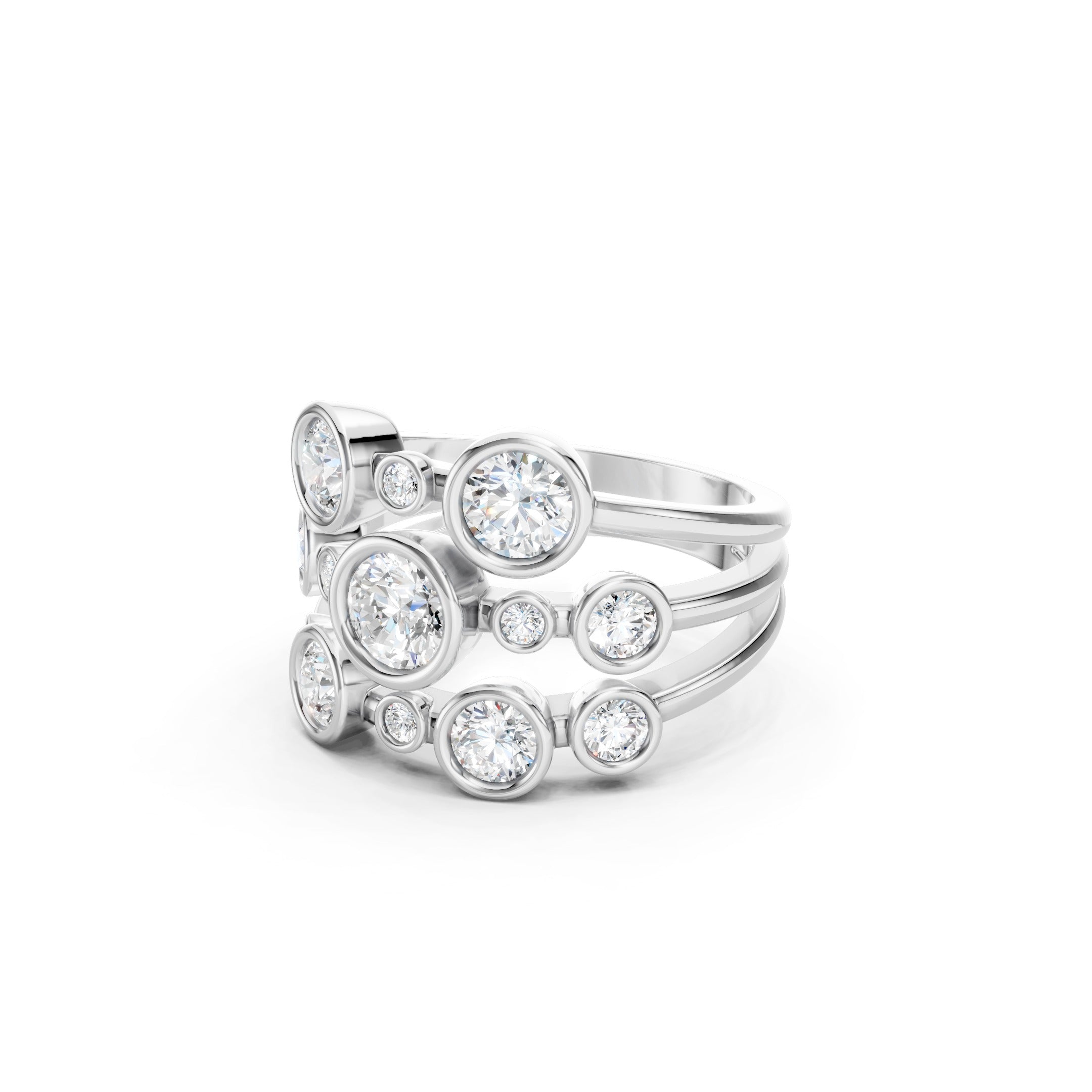 2 CT Round Diamond Bubble Ring, 14K Gold Statement Ring, Bezel Set Diamond Band, Modern Bridal Ring