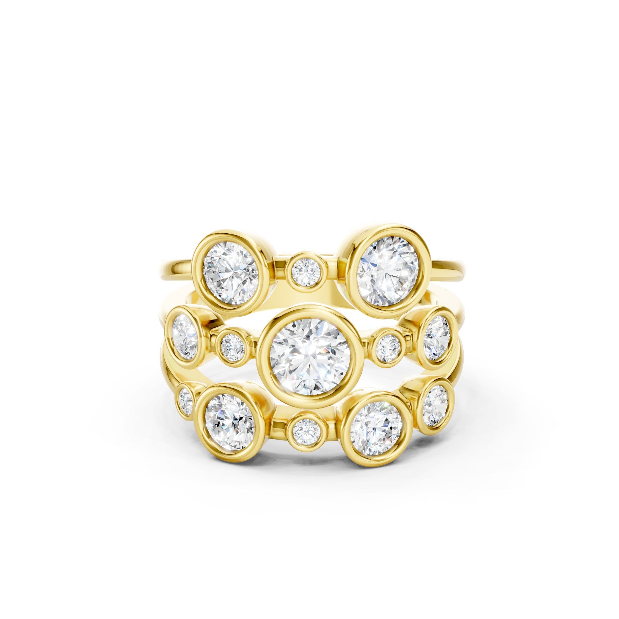 2 CT Round Diamond Bubble Ring, 14K Gold Statement Ring, Bezel Set Diamond Band, Modern Bridal Ring
