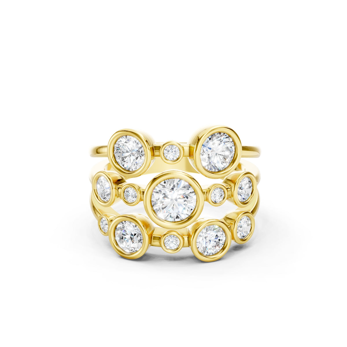2 CT Round Diamond Bubble Ring, 14K Gold Statement Ring, Bezel Set Diamond Band, Modern Bridal Ring